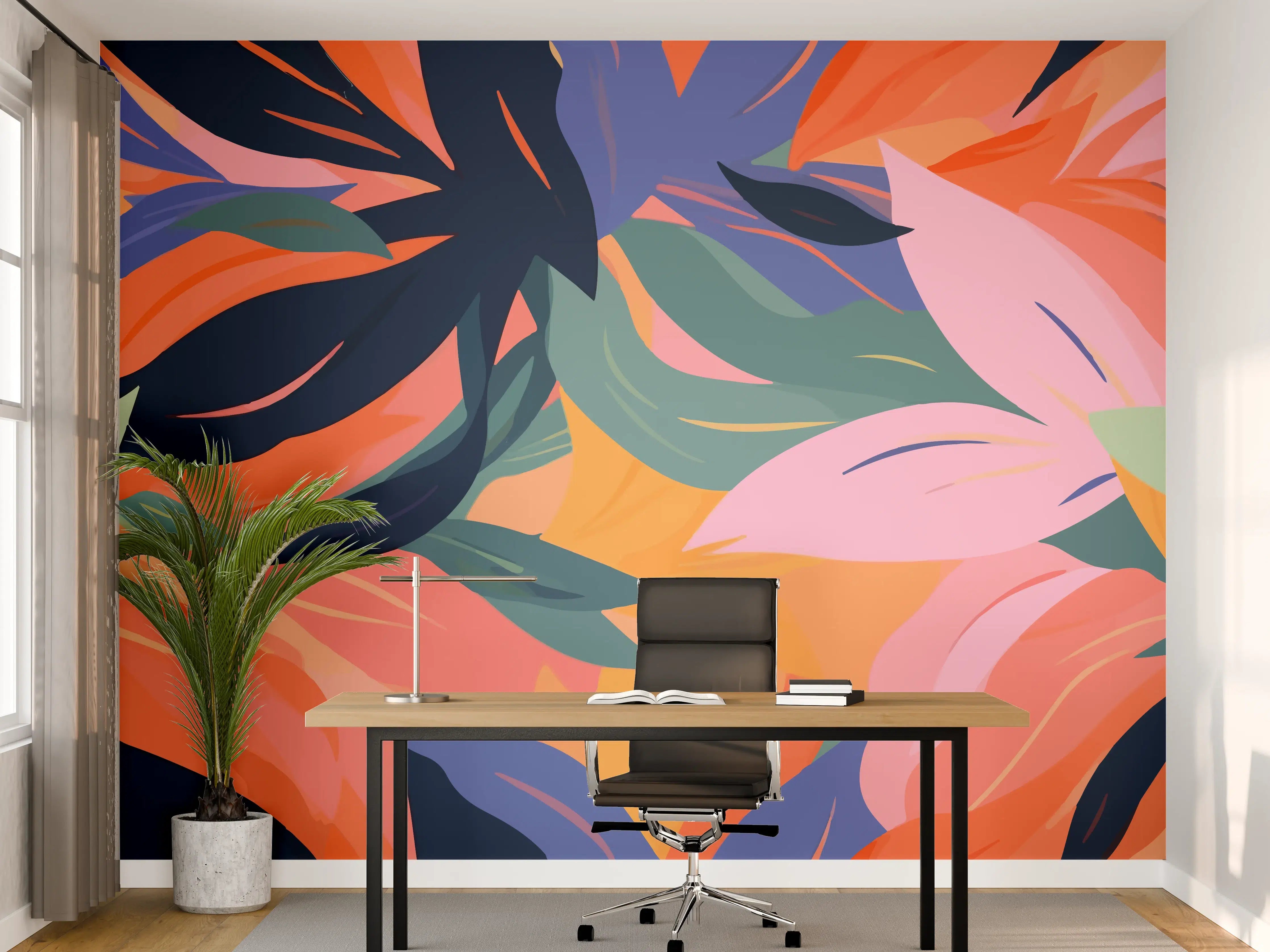 Büro Wandgestaltung - Tropische Blütenblätter Bunt