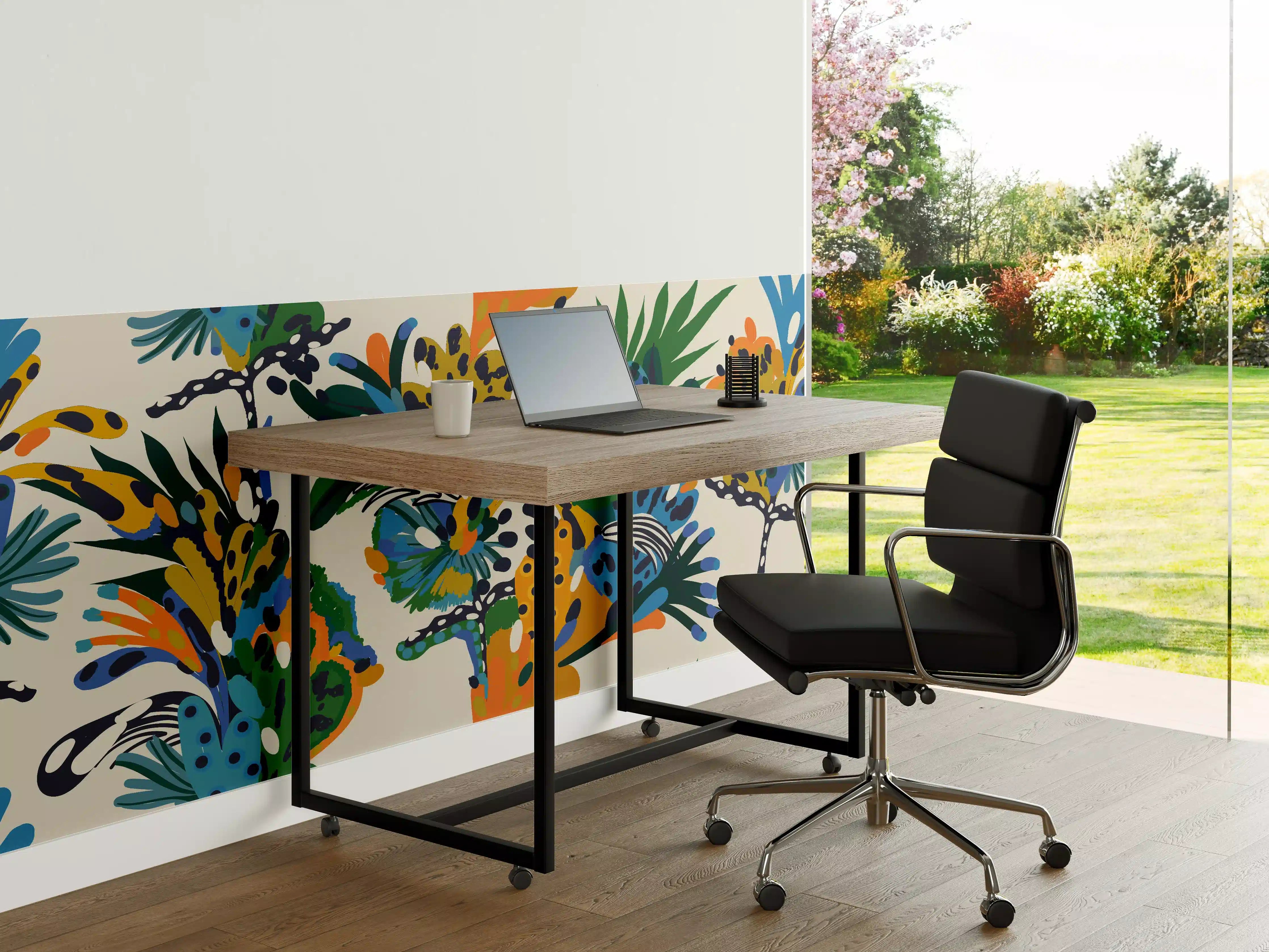 Büro Wandgestaltung - Tropische Blumen Blau Grün Orange