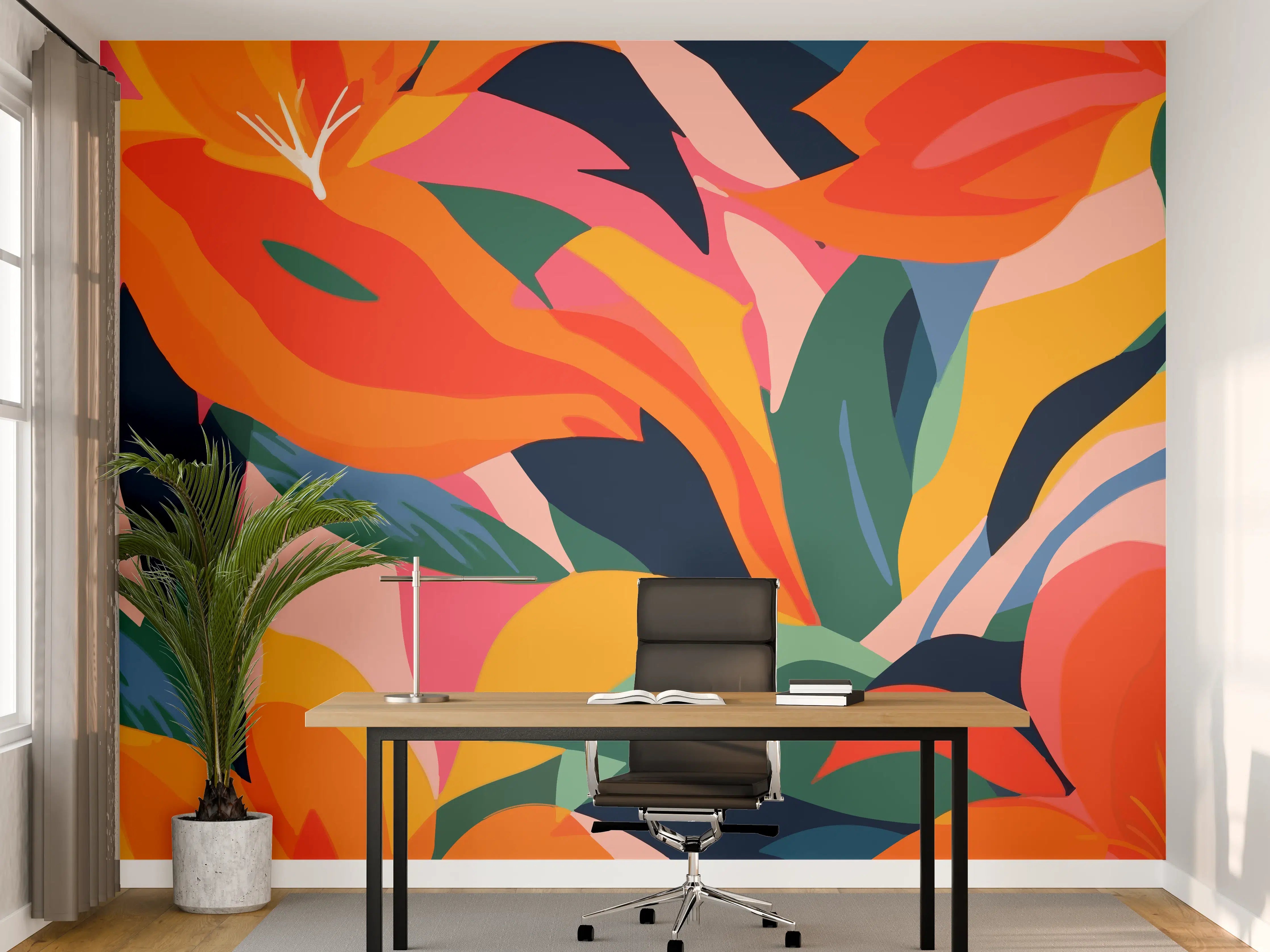 Büro Wandgestaltung - Tropische Bunte Blumenillustration