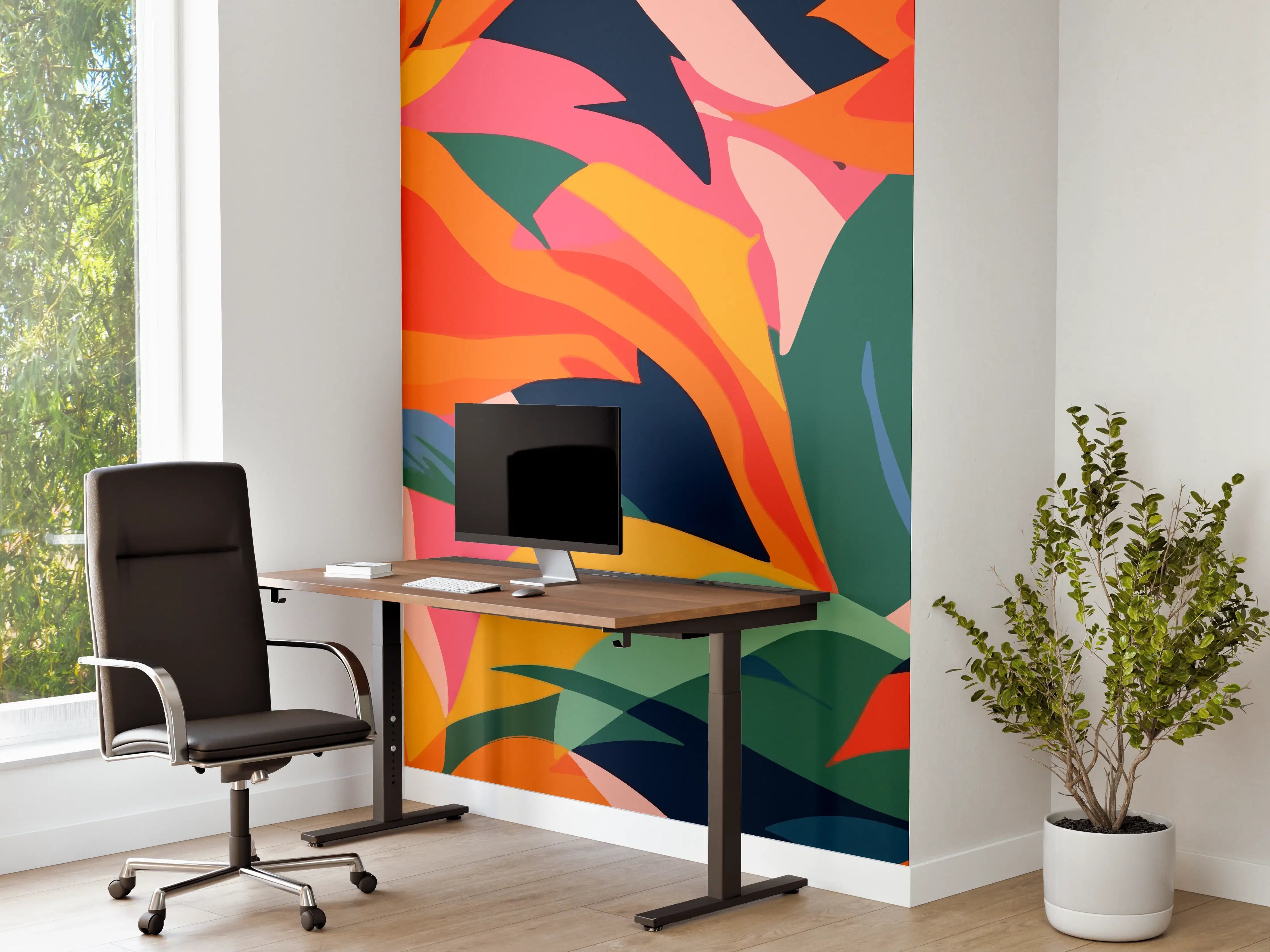 Büro Wandgestaltung - Tropische Bunte Blumenillustration