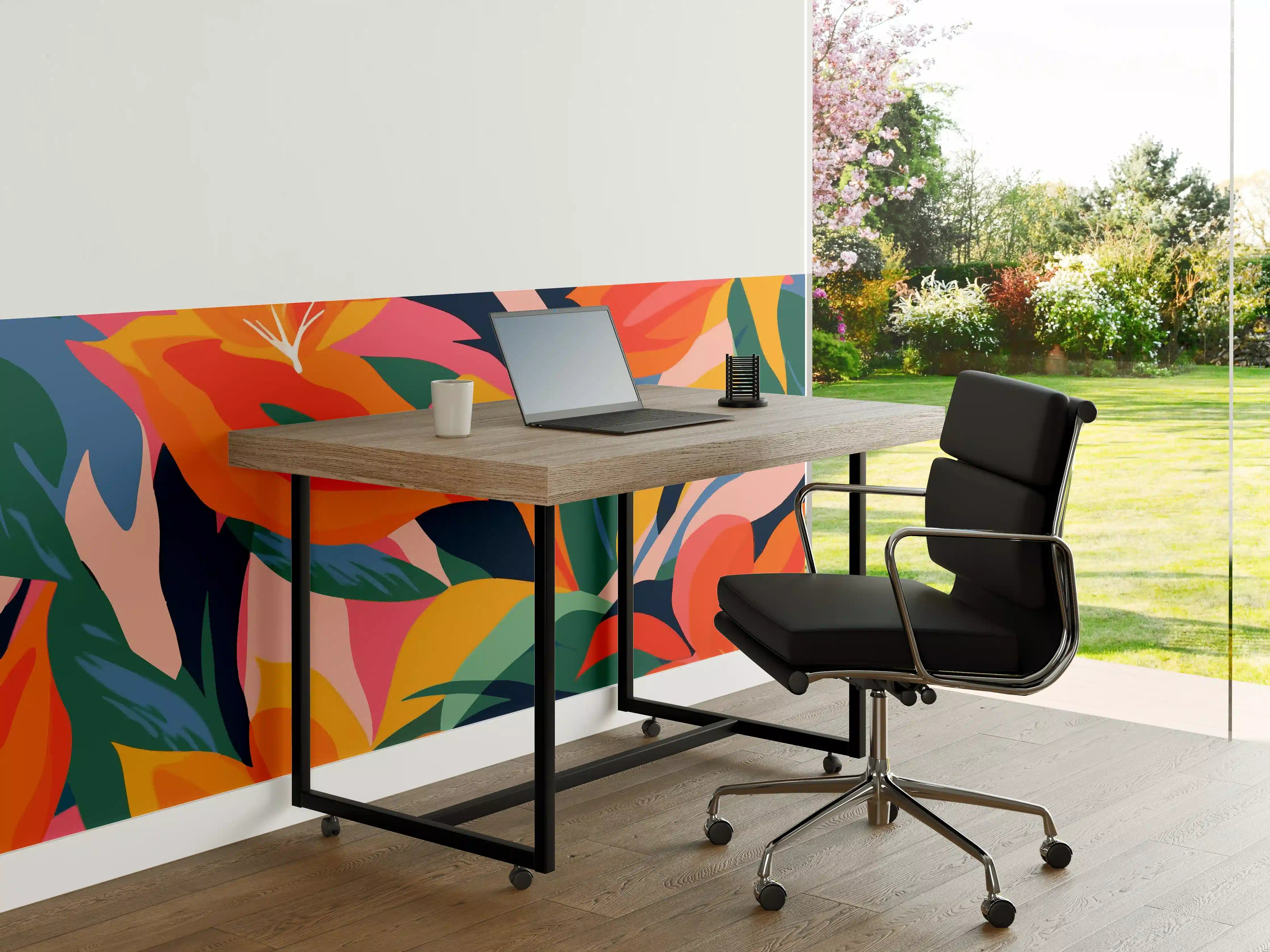 Büro Wandgestaltung - Tropische Bunte Blumenillustration