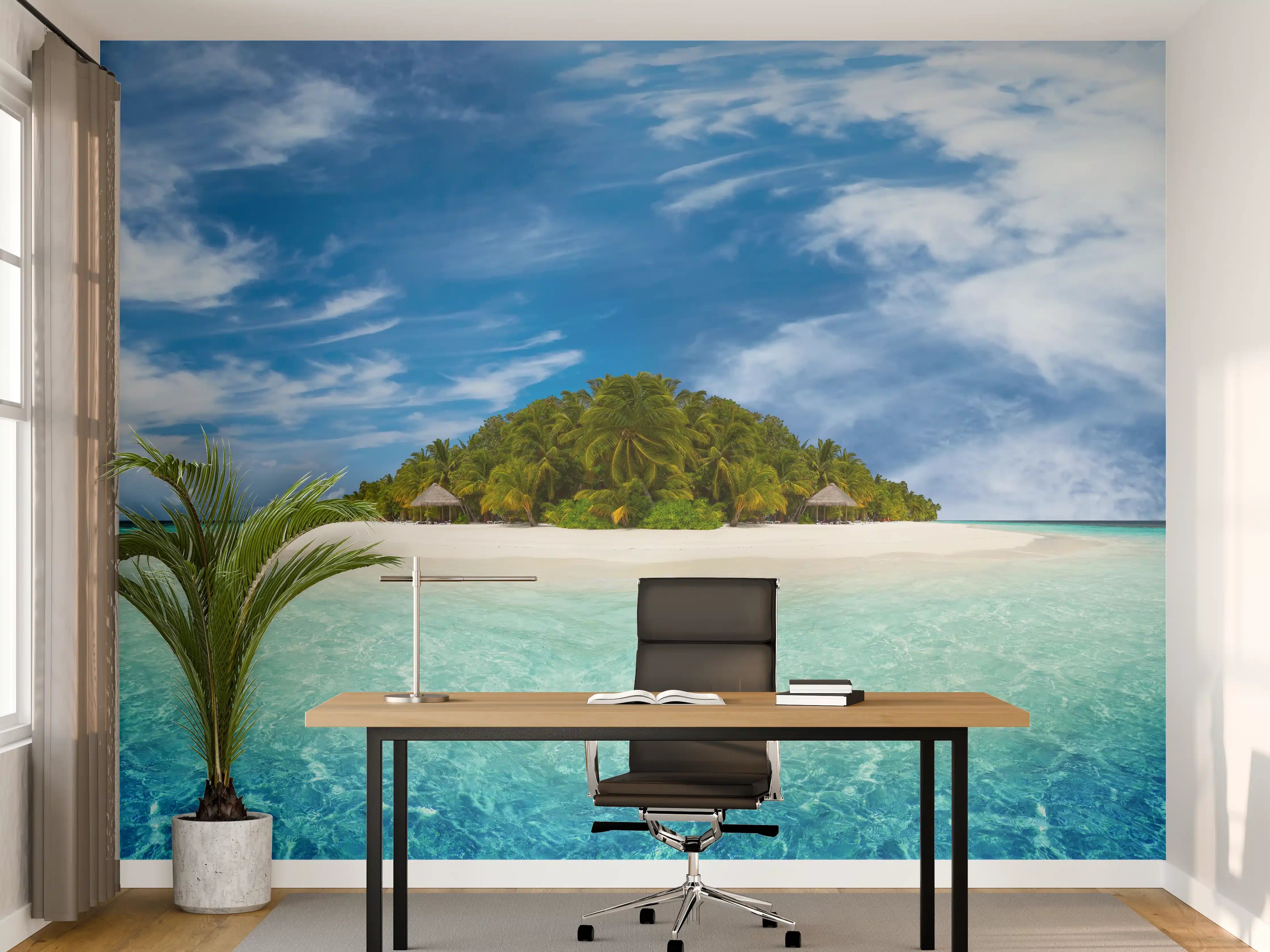 Büro Wandgestaltung - Tropische Insel mit Kokospalmen