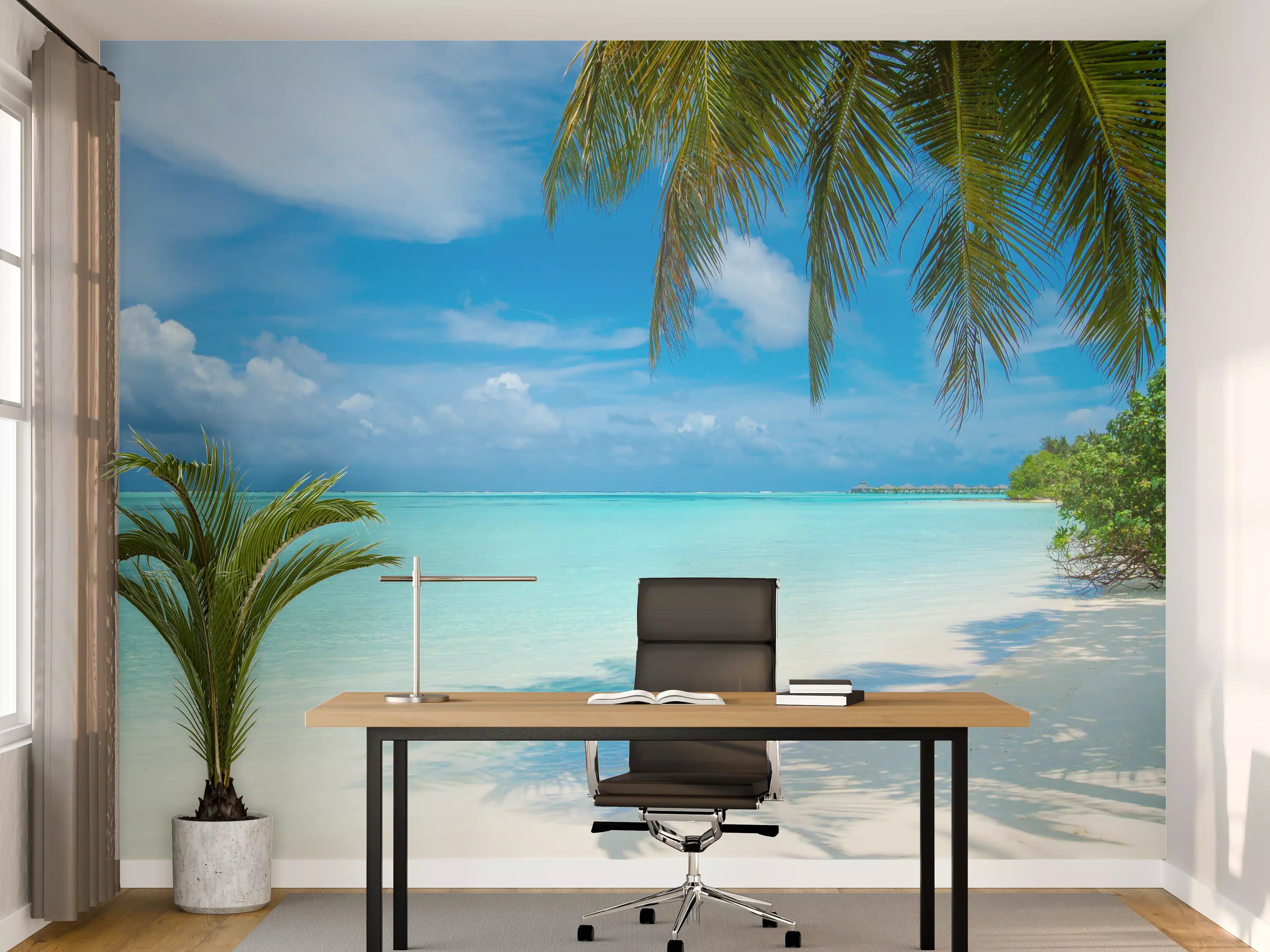 Büro Wandgestaltung - Tropische Malediveninsel mit weißem Sandstrand