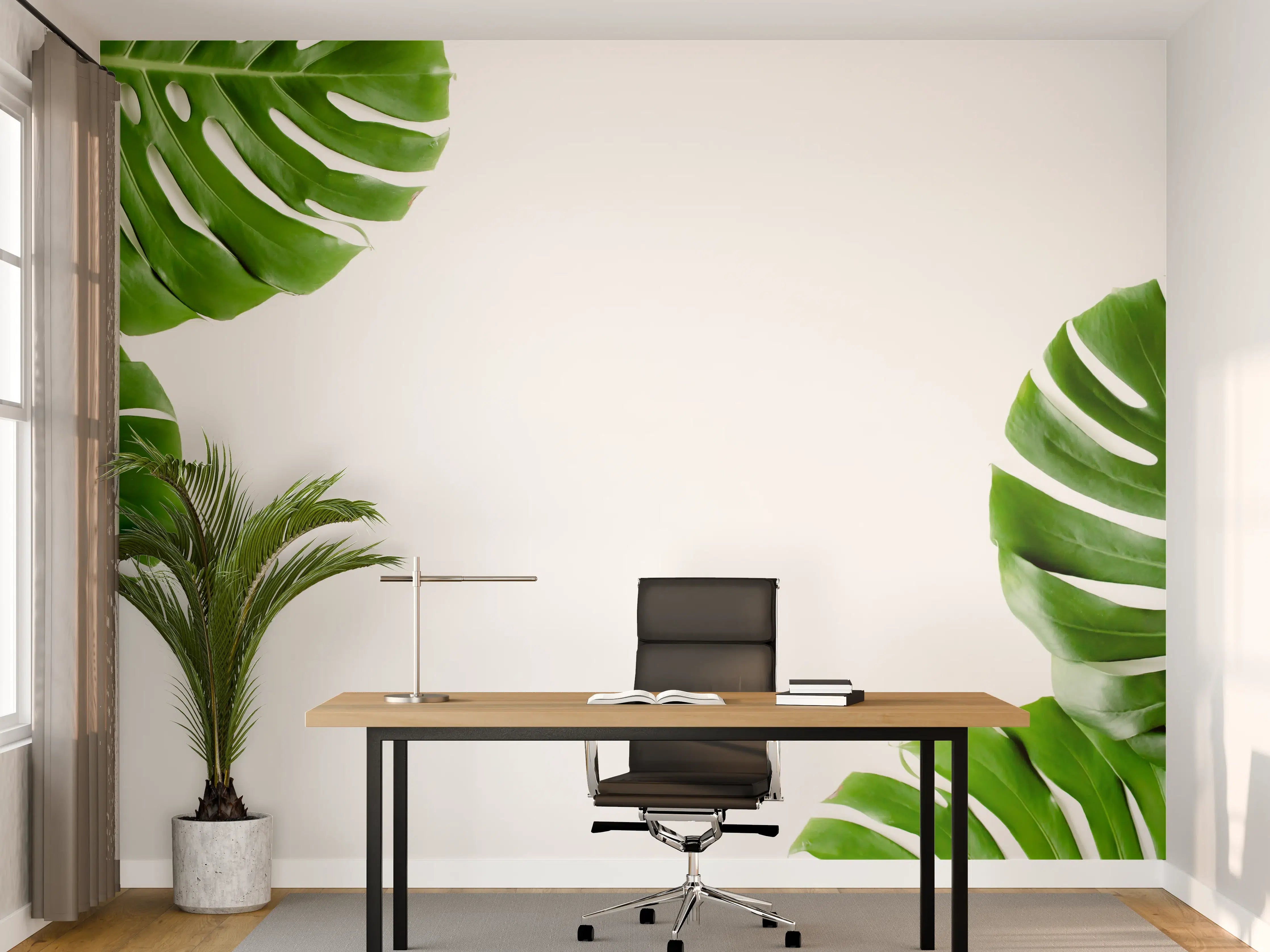 Büro Wandgestaltung - Tropische Palmenblätter auf weißem Hintergrund