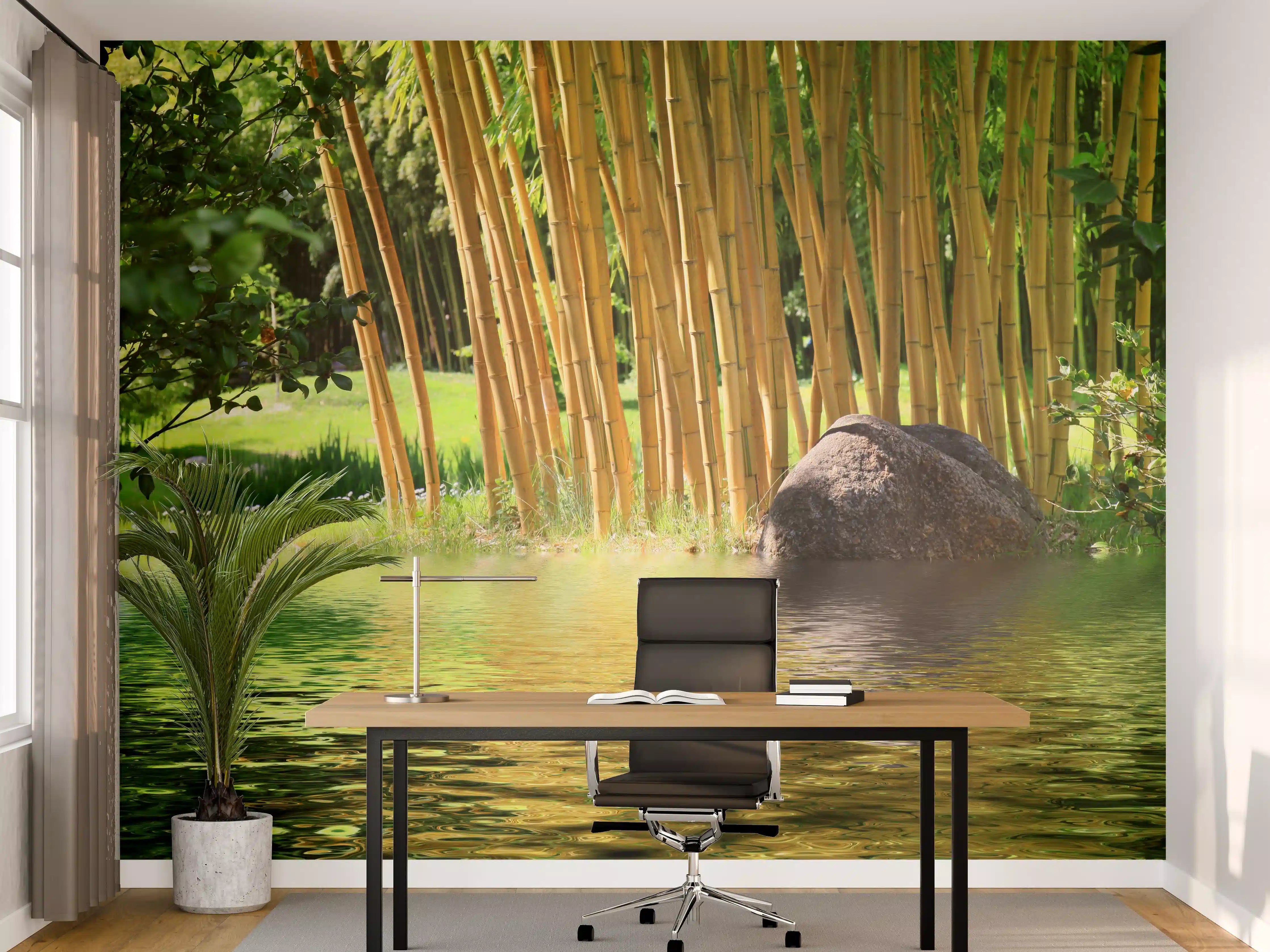 Büro Wandgestaltung - Tropischer Bambuswald mit See in Zentralasien