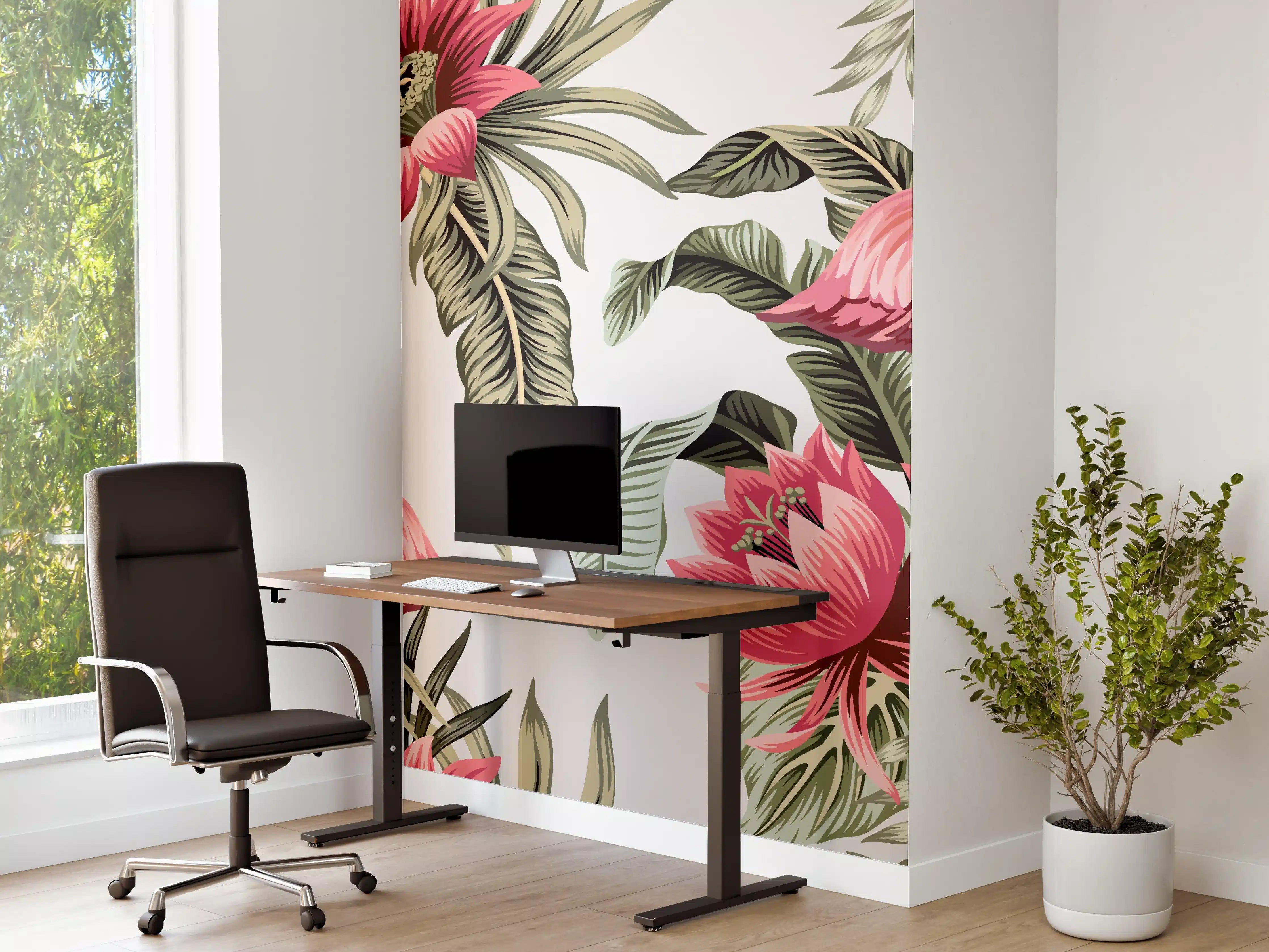Büro Wandgestaltung - Tropischer Flamingo-Blumen-Print