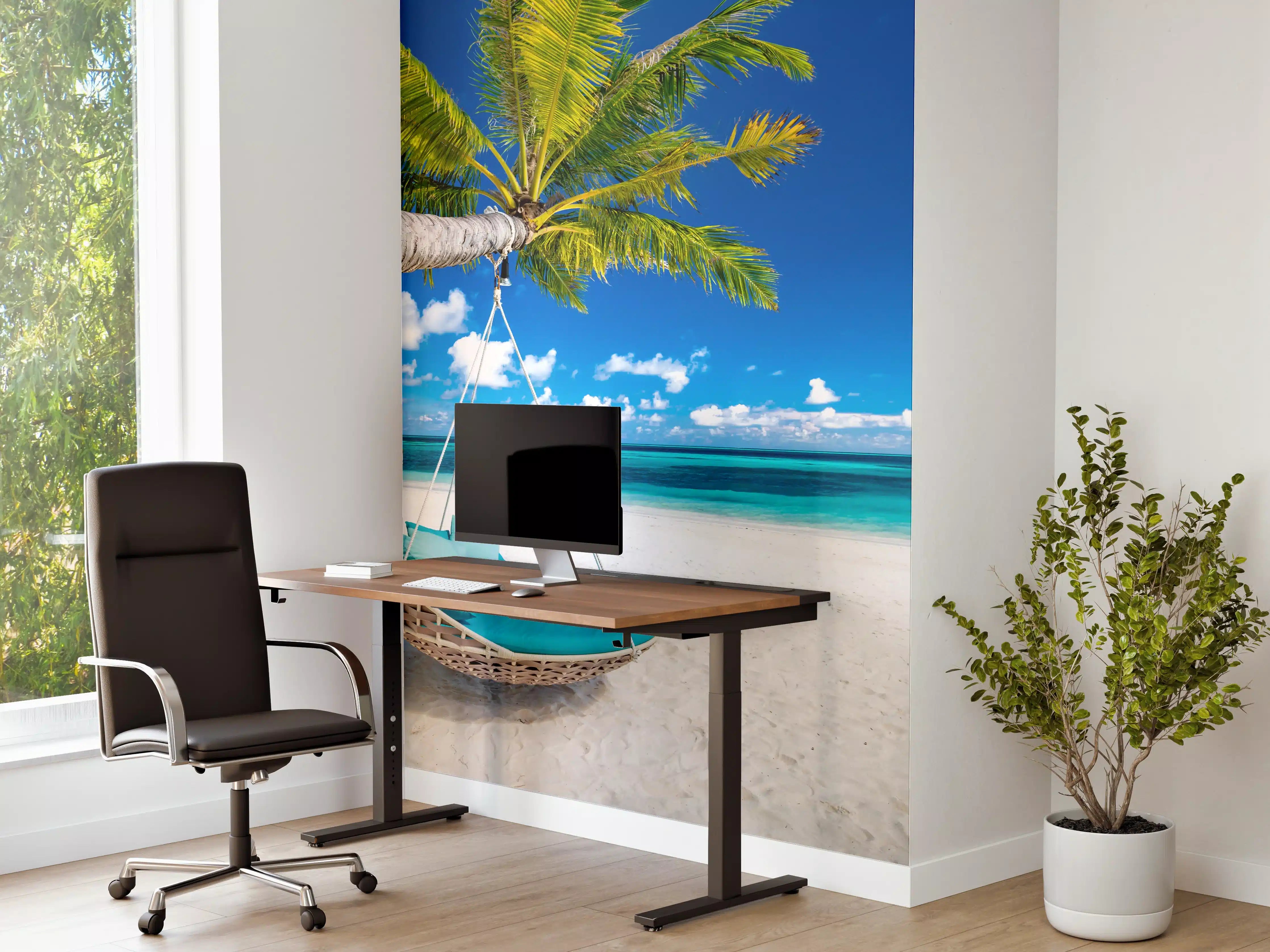Büro Wandgestaltung - Tropischer Strand mit Hängebett
