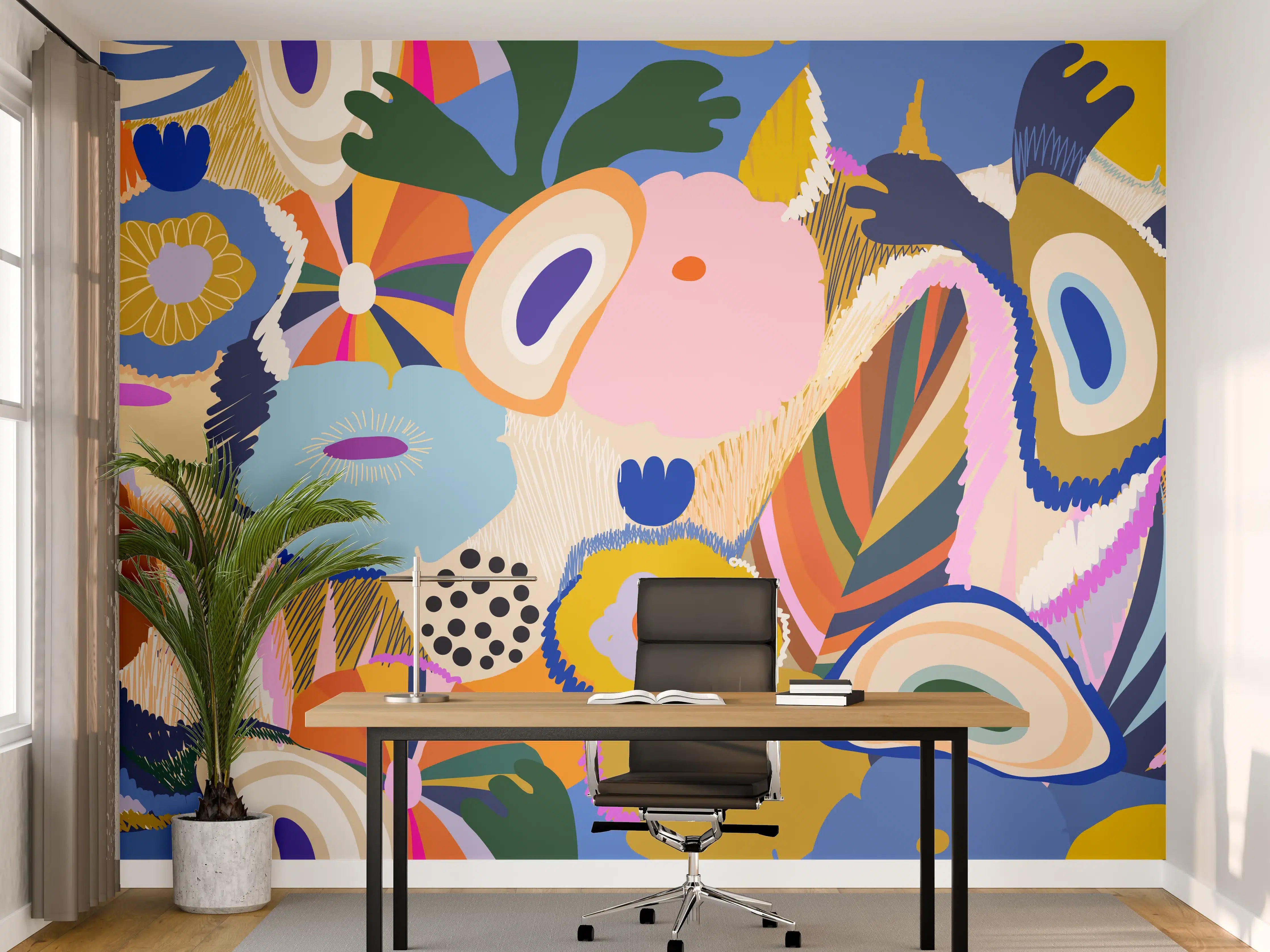 Büro Wandgestaltung - Tropisches Blumen-Abstract Bunt