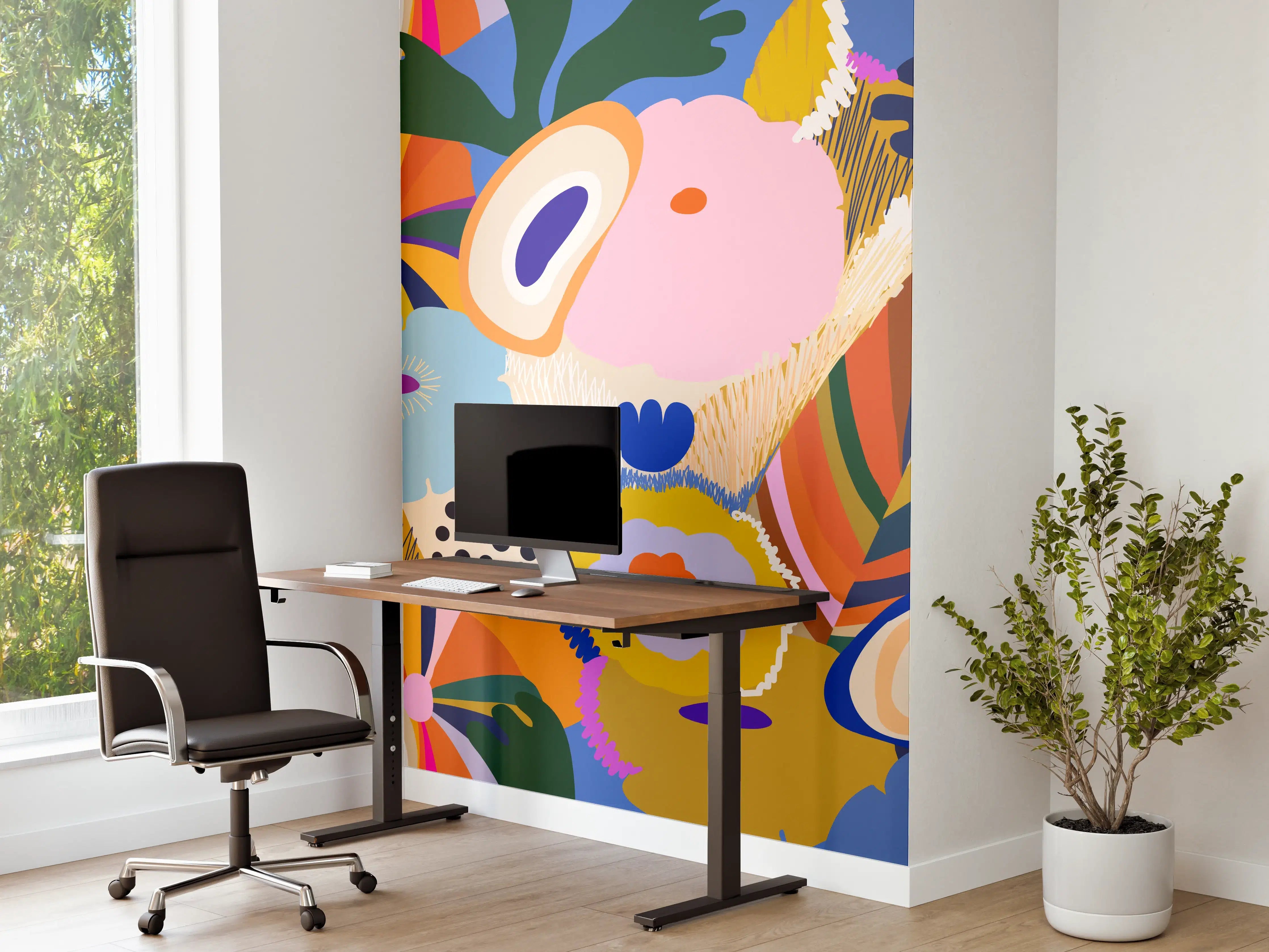 Büro Wandgestaltung - Tropisches Blumen-Abstract Bunt
