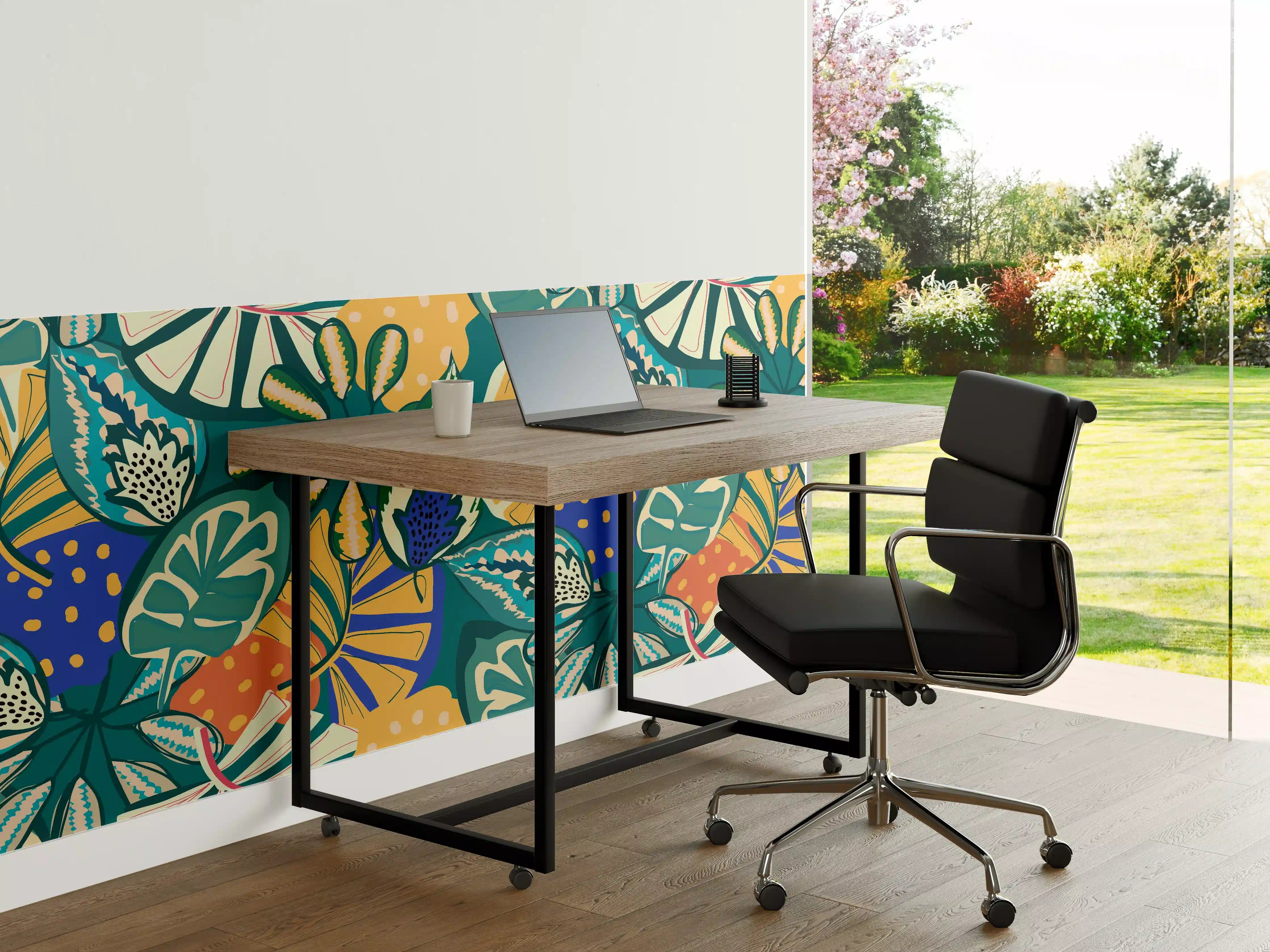 Büro Wandgestaltung - Tropisches Blumenmuster Türkis
