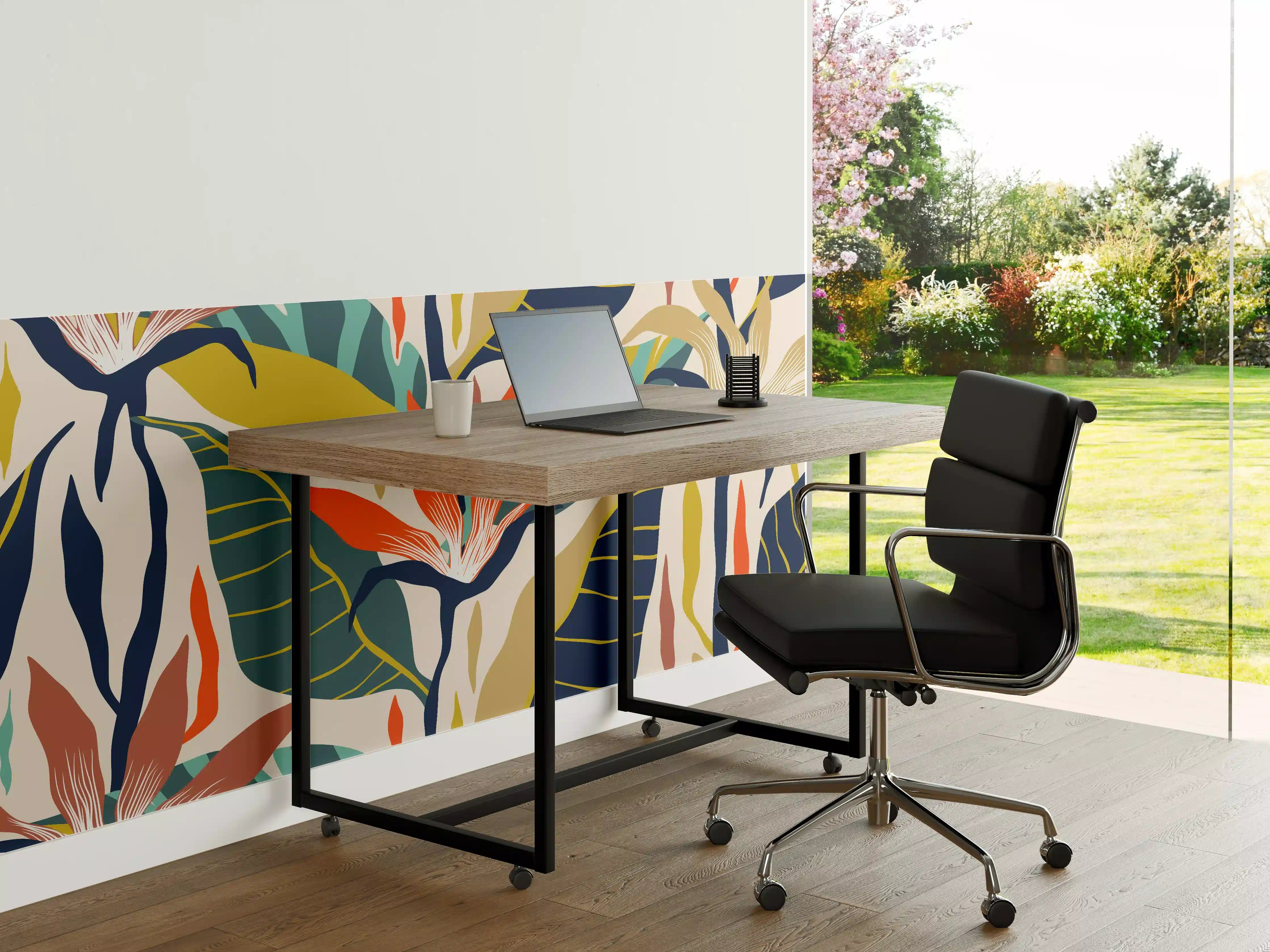 Büro Wandgestaltung - Tropisches Botanik-Muster Blau-Gelb