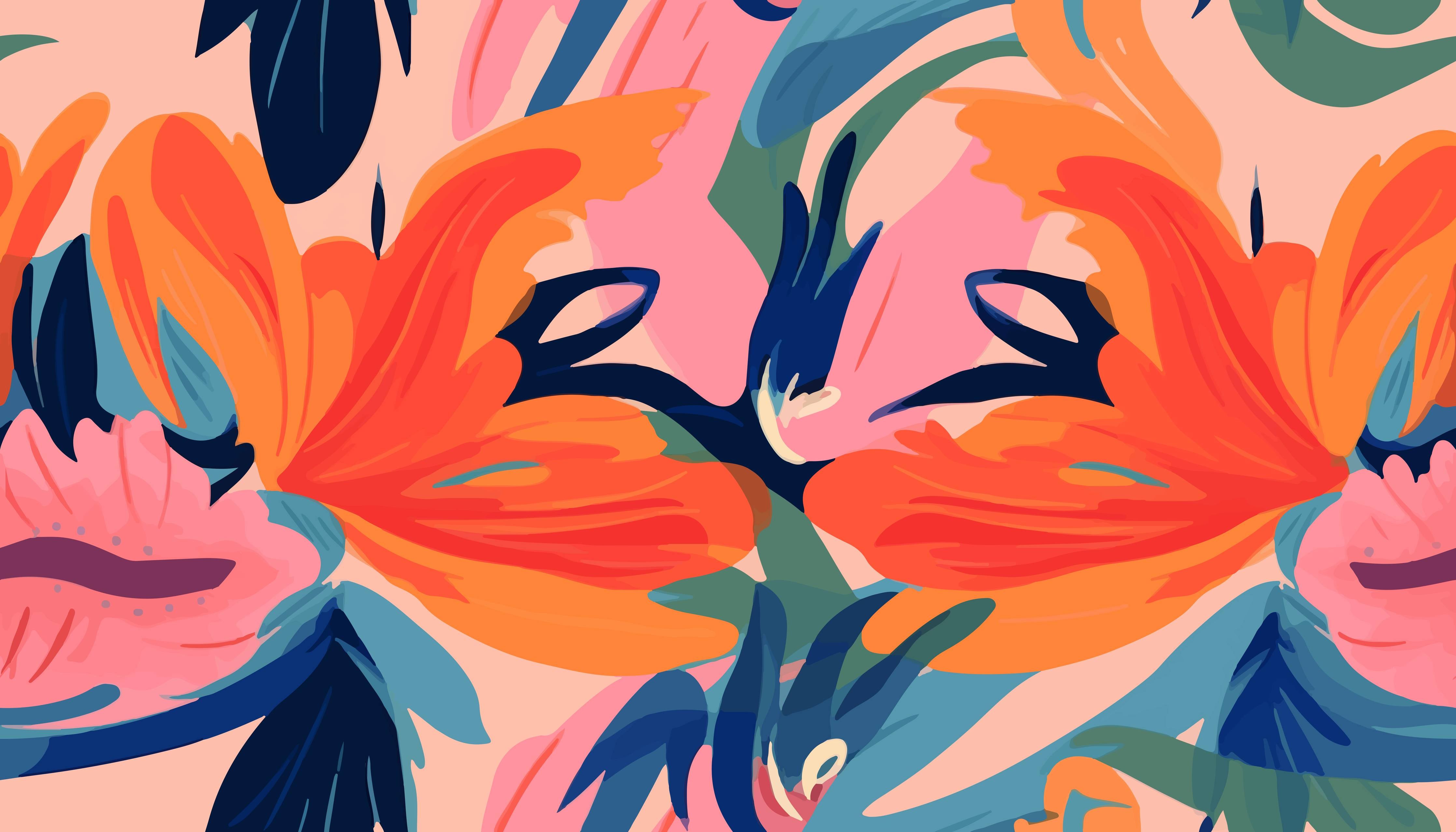 Büro Wandgestaltung-Tropisches Dämmerungs-Blumenmuster