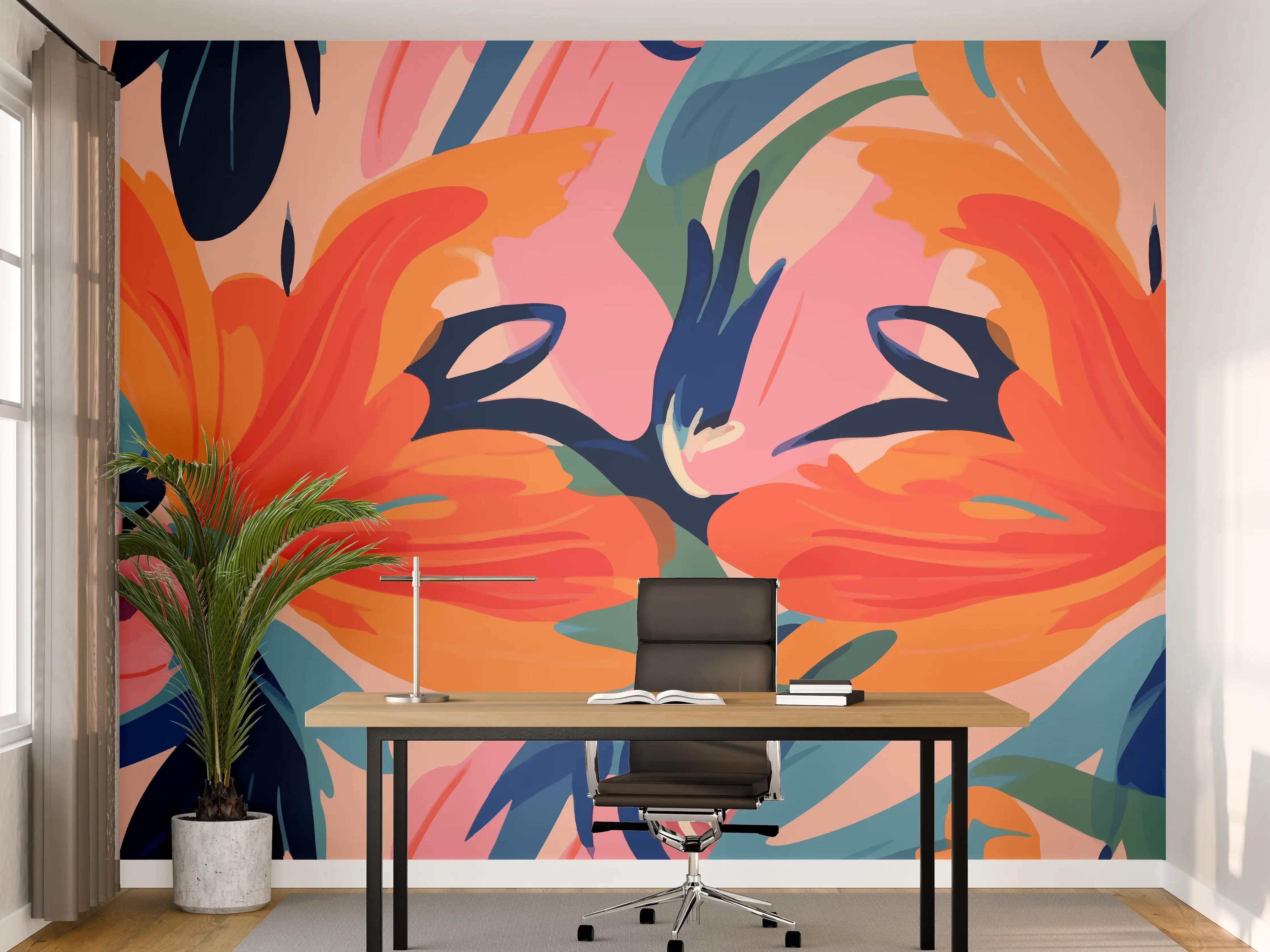 Büro Wandgestaltung - Tropisches Dämmerungs-Blumenmuster