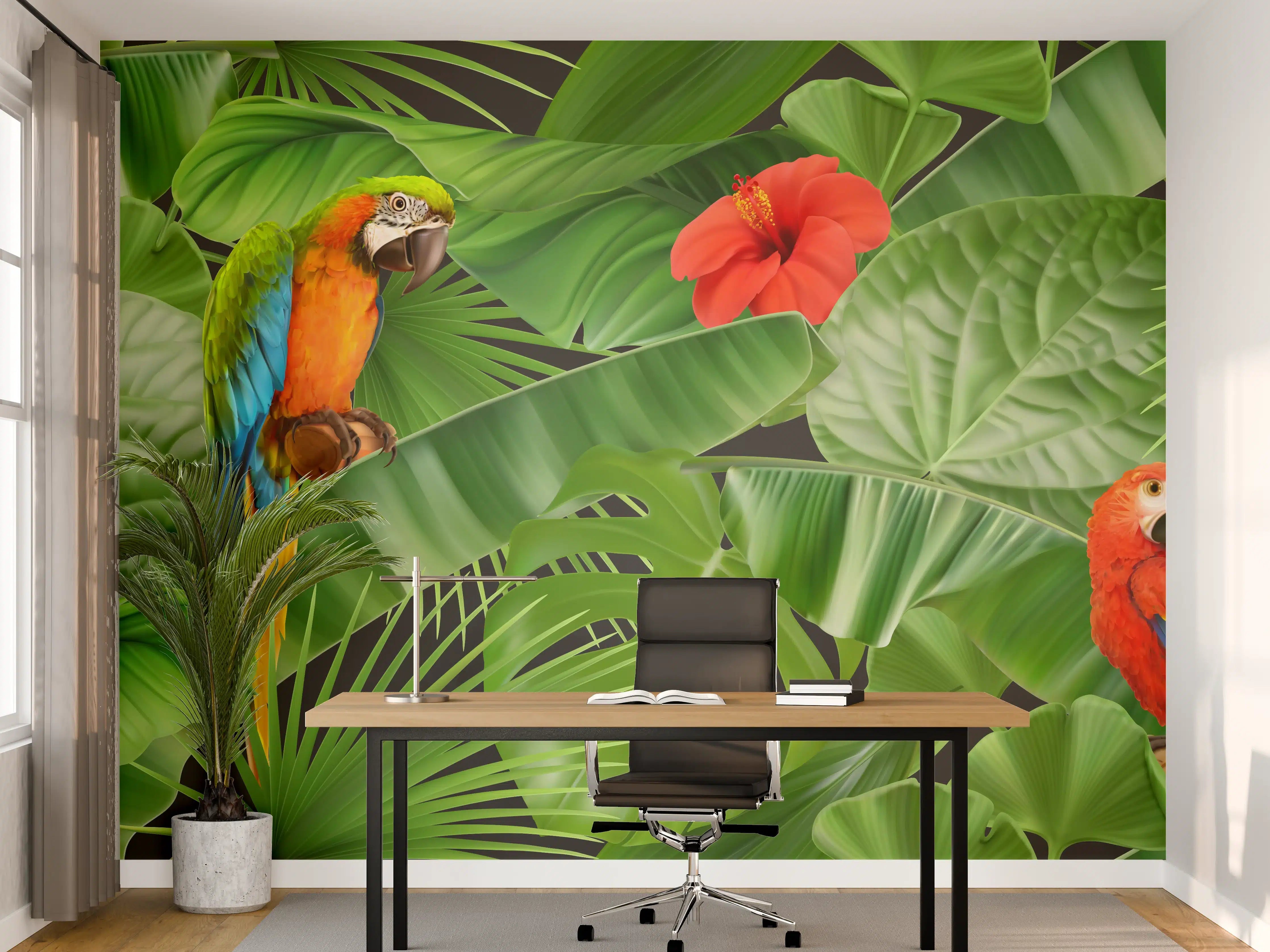 Büro Wandgestaltung - Tropisches Papagei-Motiv