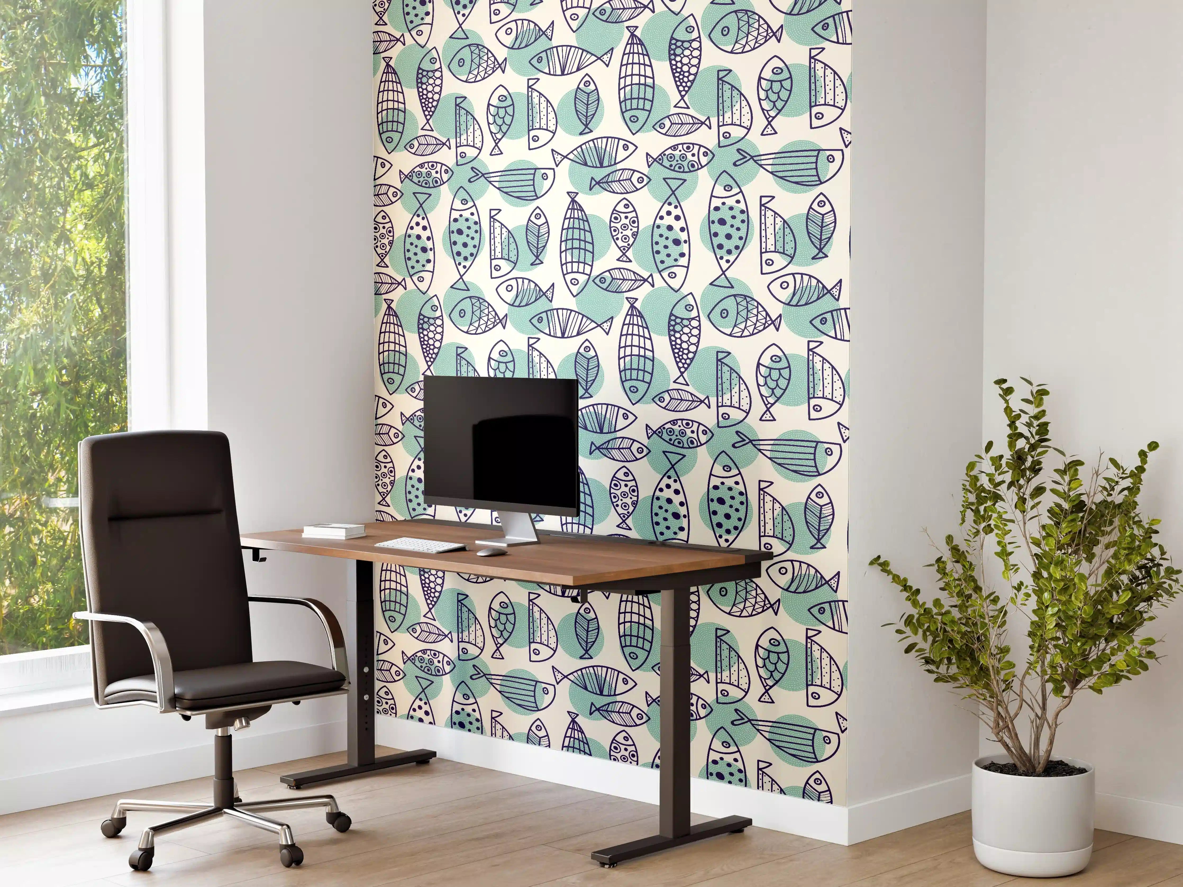 Büro Wandgestaltung - Türkis-Blau Fischmuster