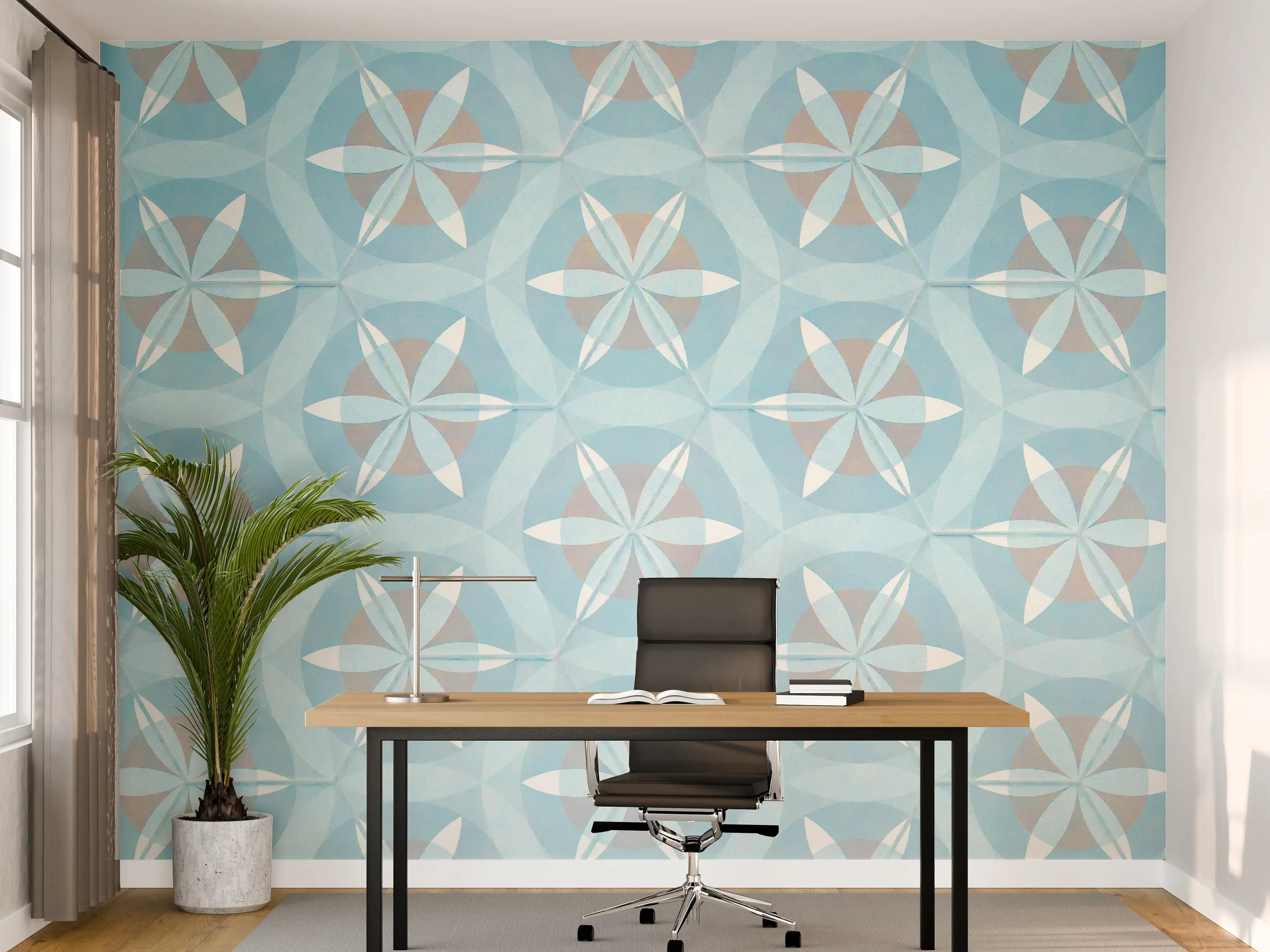 Büro Wandgestaltung - Türkis-Braun Vintage geometrisch Mosaik