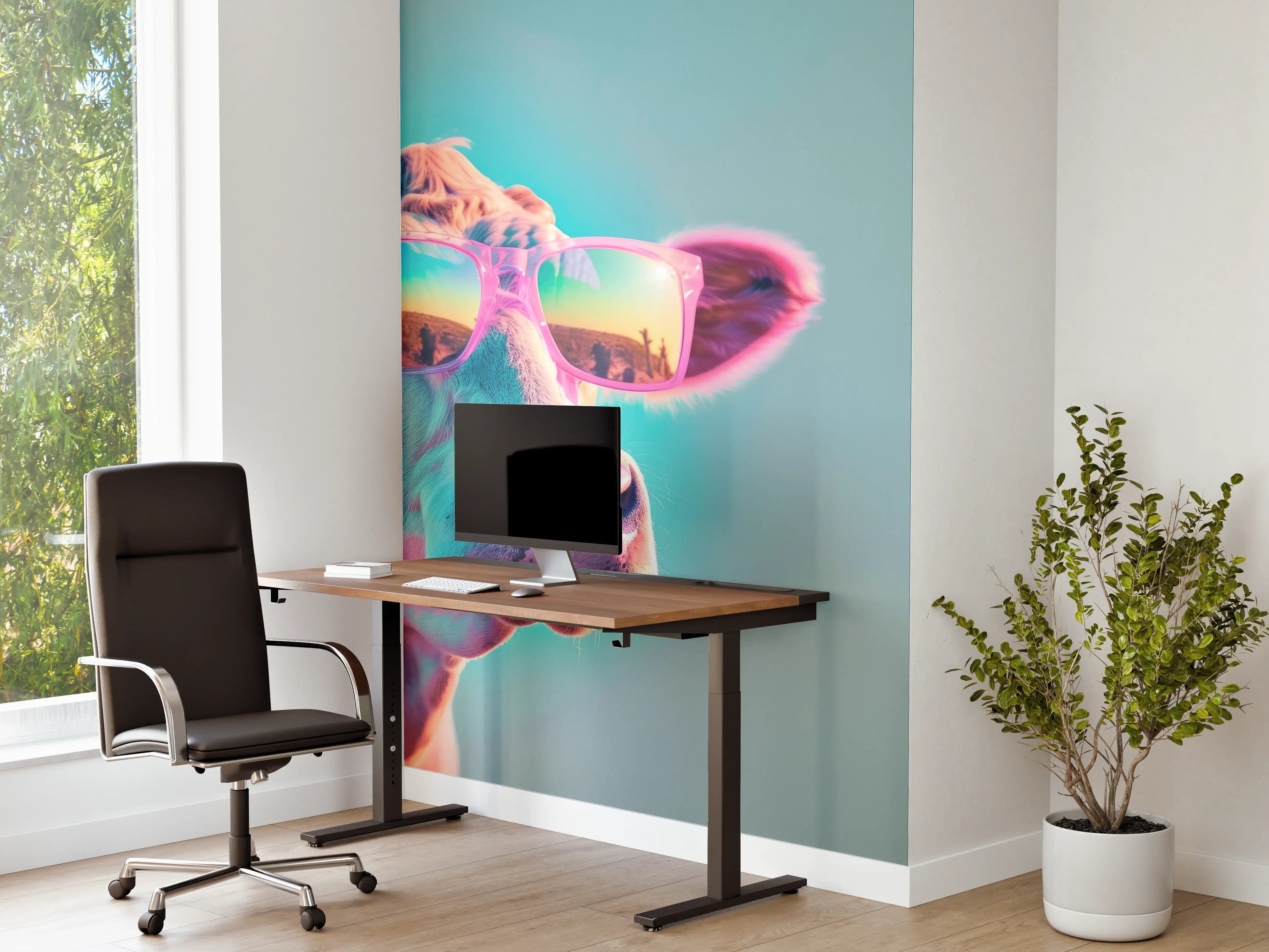 Büro Wandgestaltung - Türkis-Pastell-Kuh mit Sonnenbrille