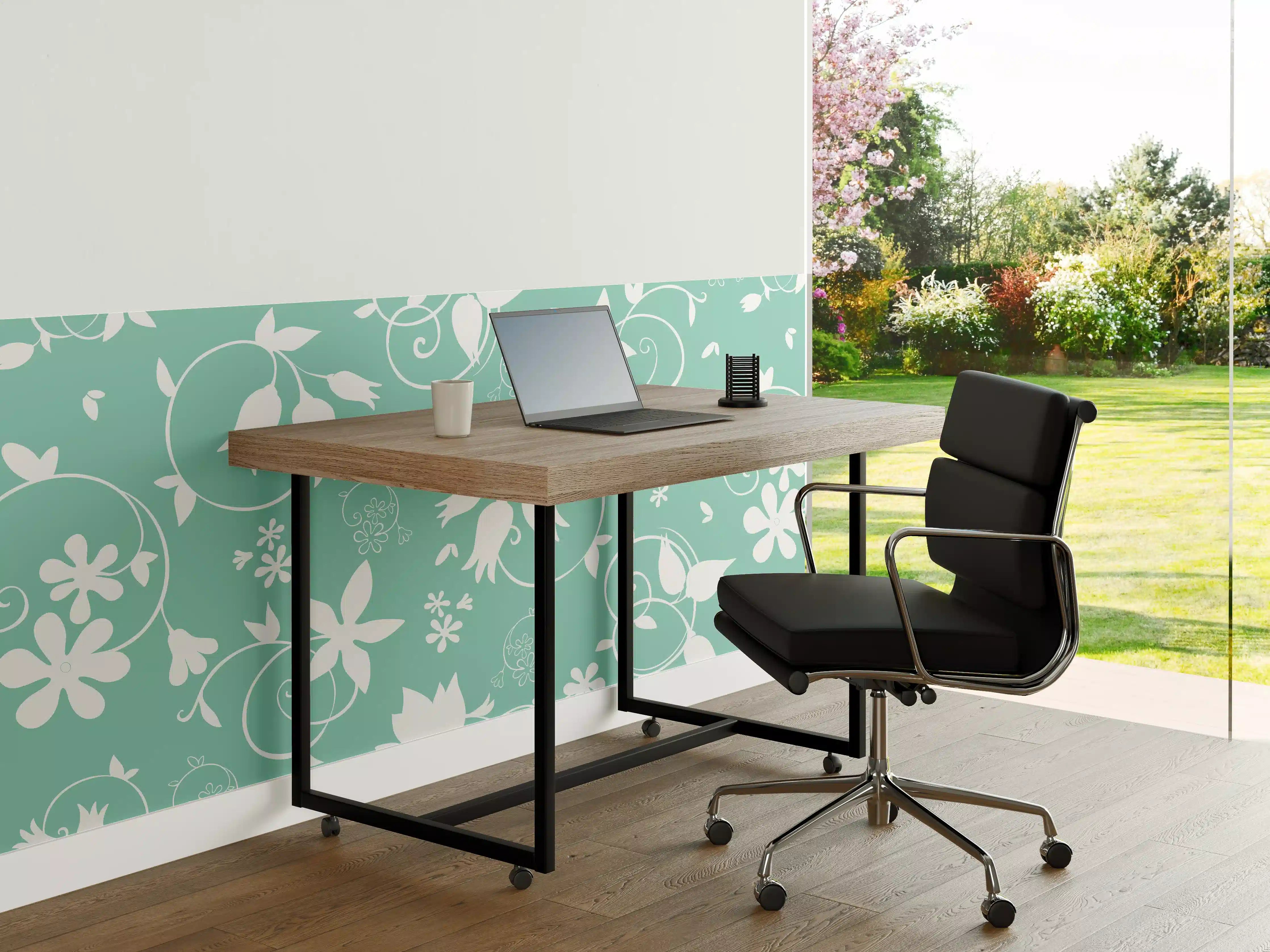 Büro Wandgestaltung - Türkis-Weiß Blumenmuster