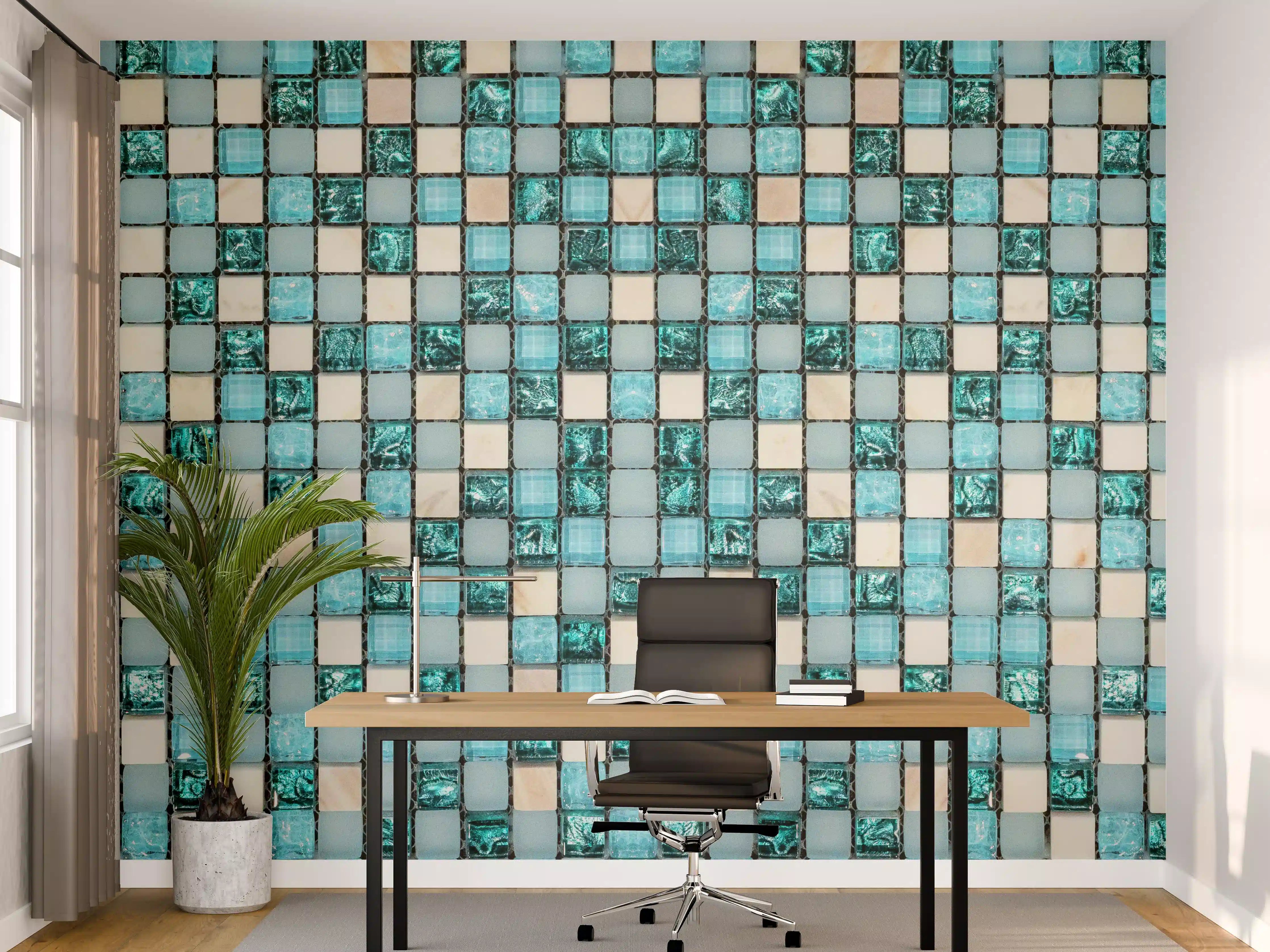 Büro Wandgestaltung - Türkis-Weißes Aquamarin Mosaik