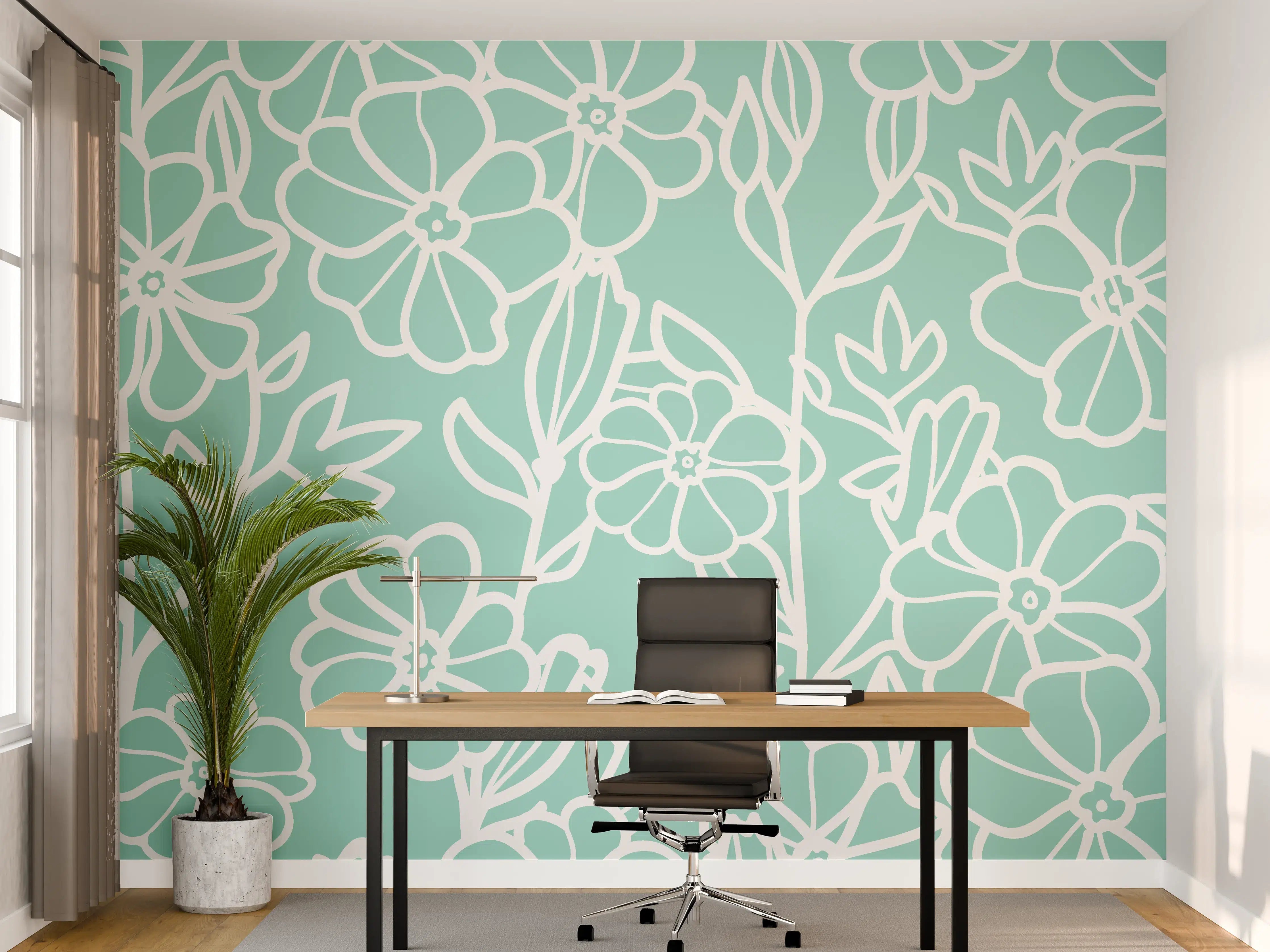 Büro Wandgestaltung - Türkis-Weißes Blumenmuster