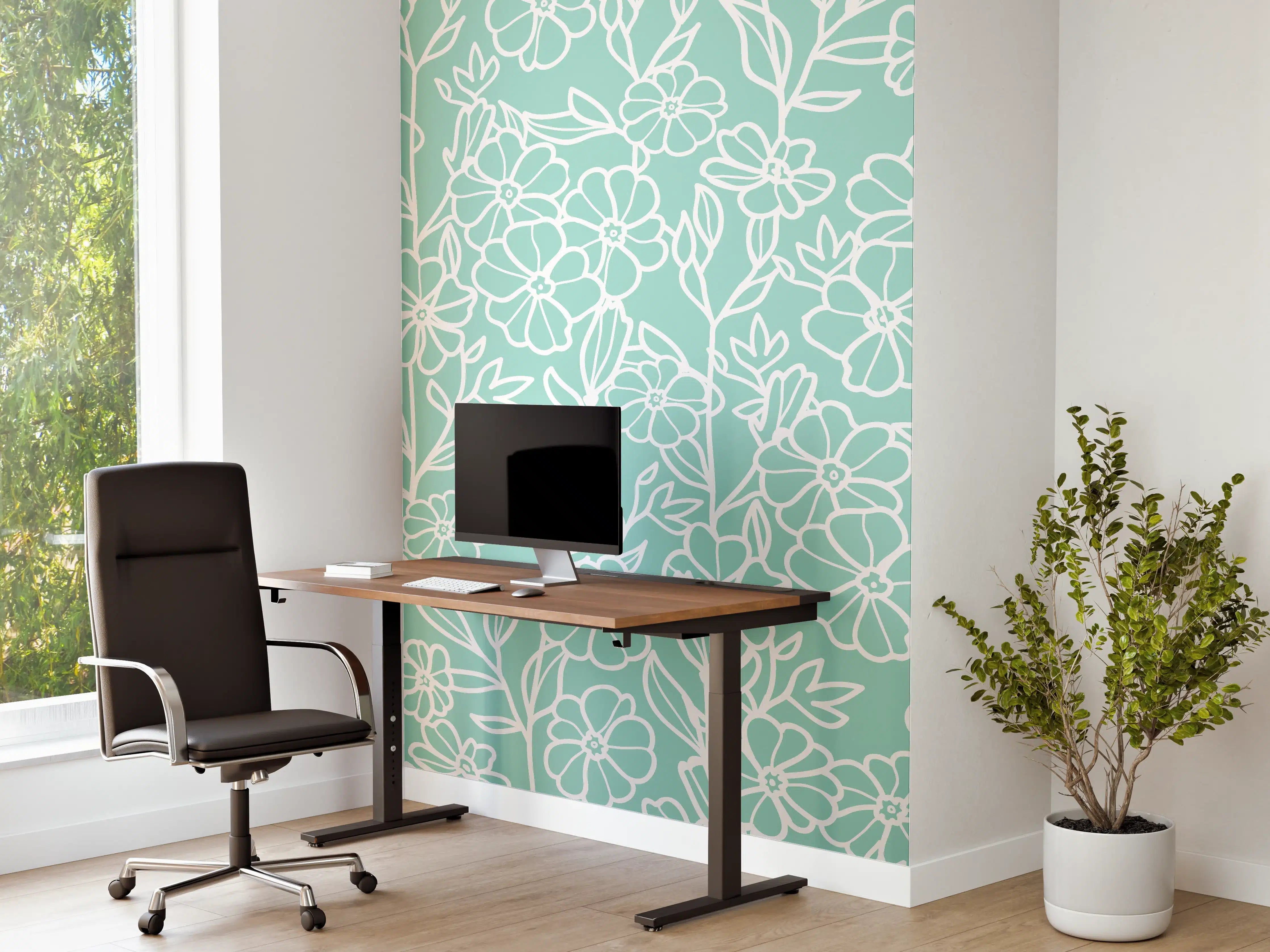 Büro Wandgestaltung - Türkis-Weißes Blumenmuster