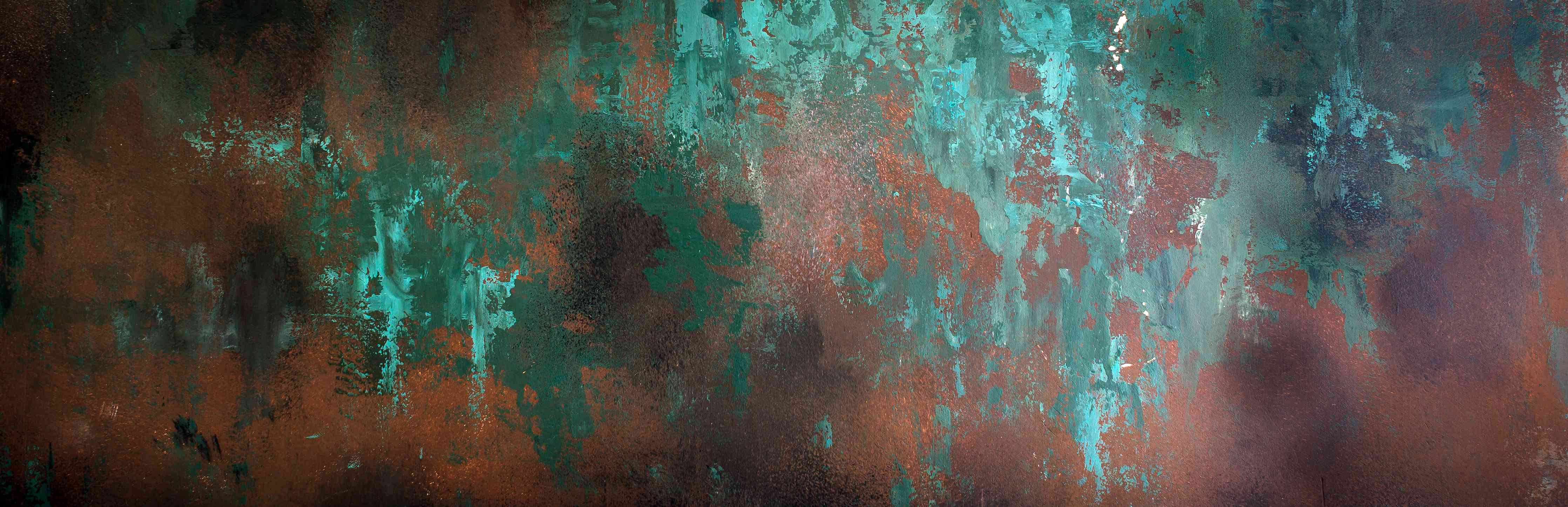 Büro Wandgestaltung-Türkis-braune Metall-Struktur mit Patina