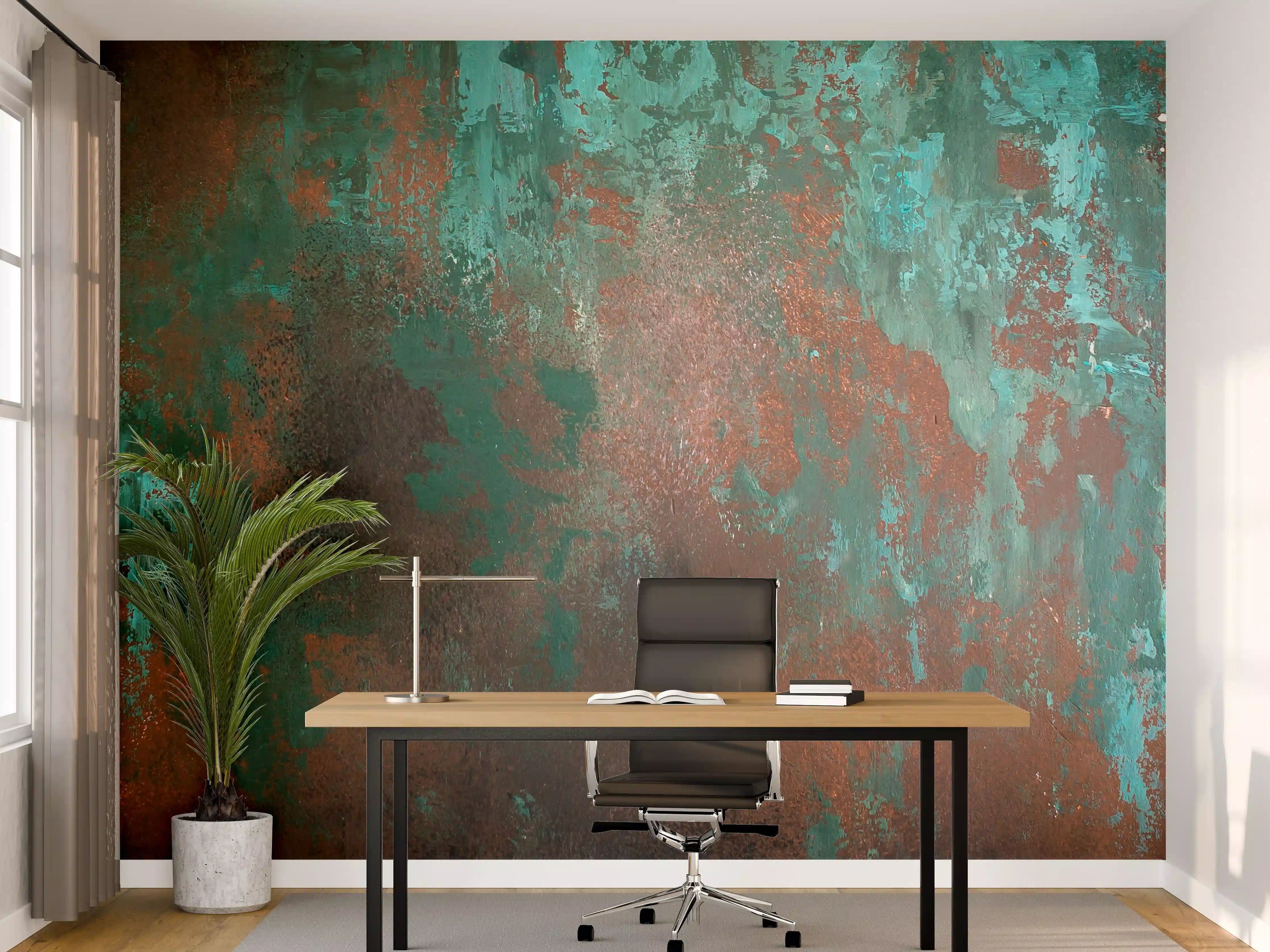 Büro Wandgestaltung - Türkis-braune Metall-Struktur mit Patina