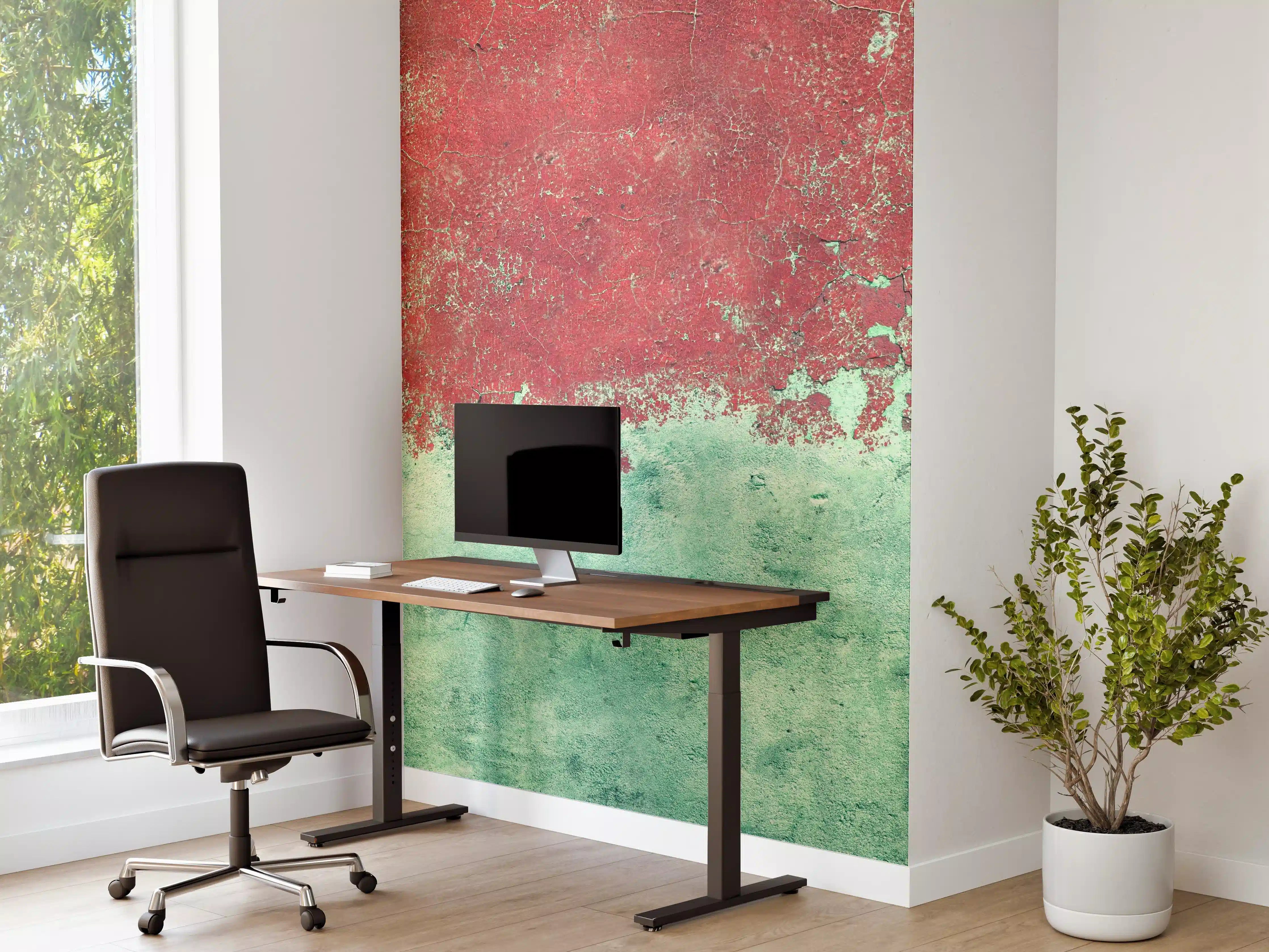 Büro Wandgestaltung - Türkis-rote Wand im Grunge-Stil