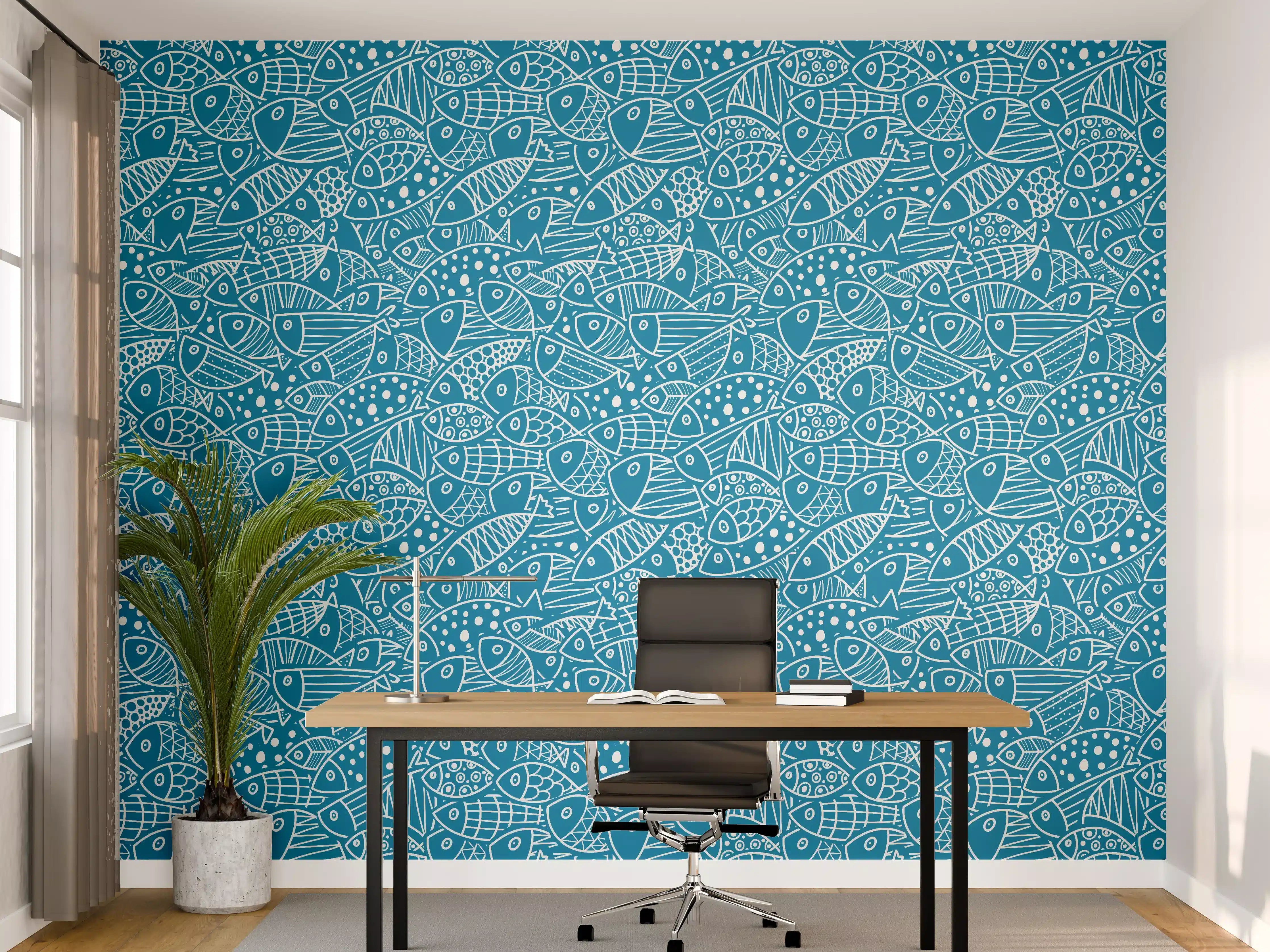 Büro Wandgestaltung - Türkis‑Weißes Fischmuster