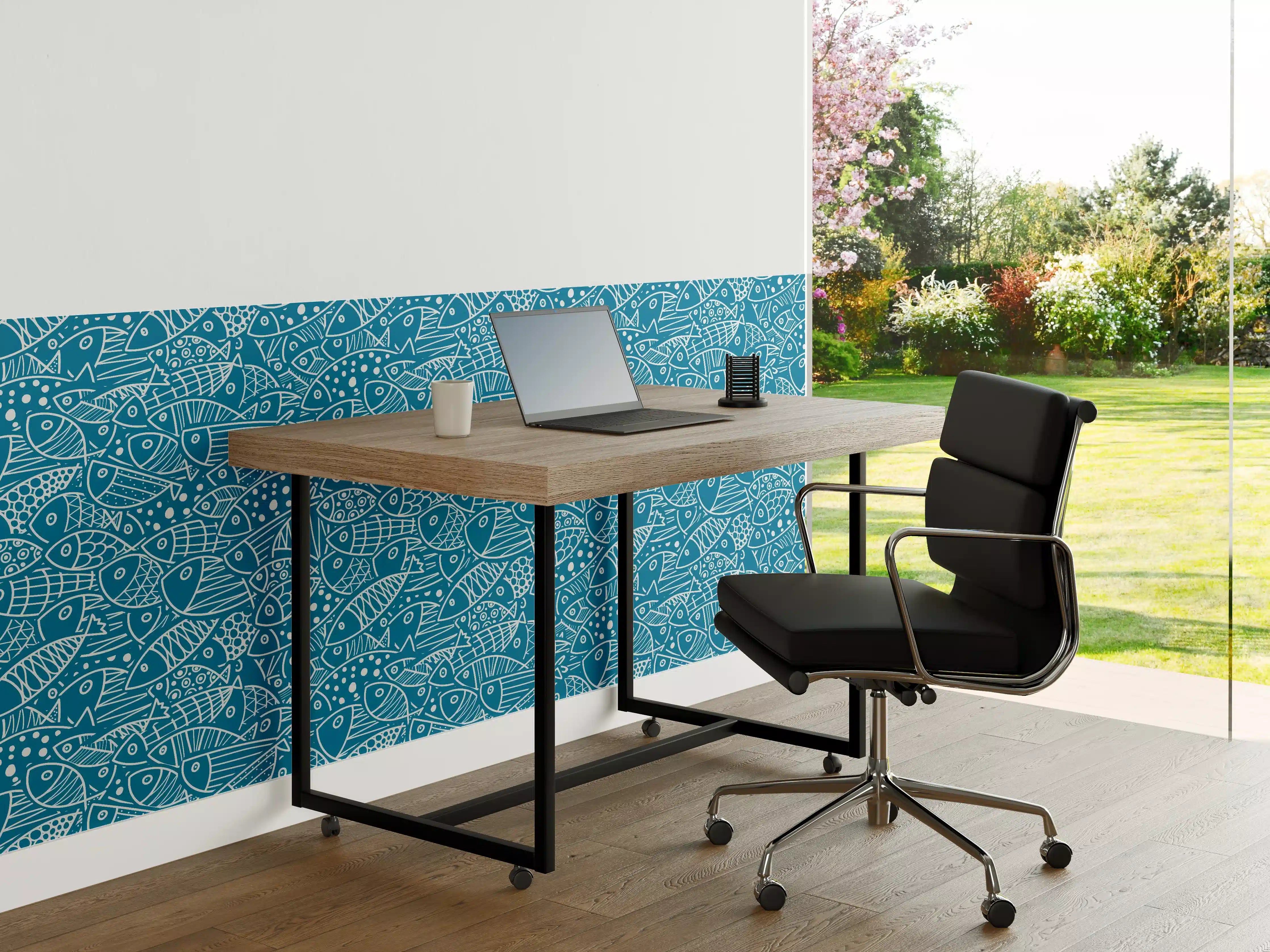 Büro Wandgestaltung - Türkis‑Weißes Fischmuster