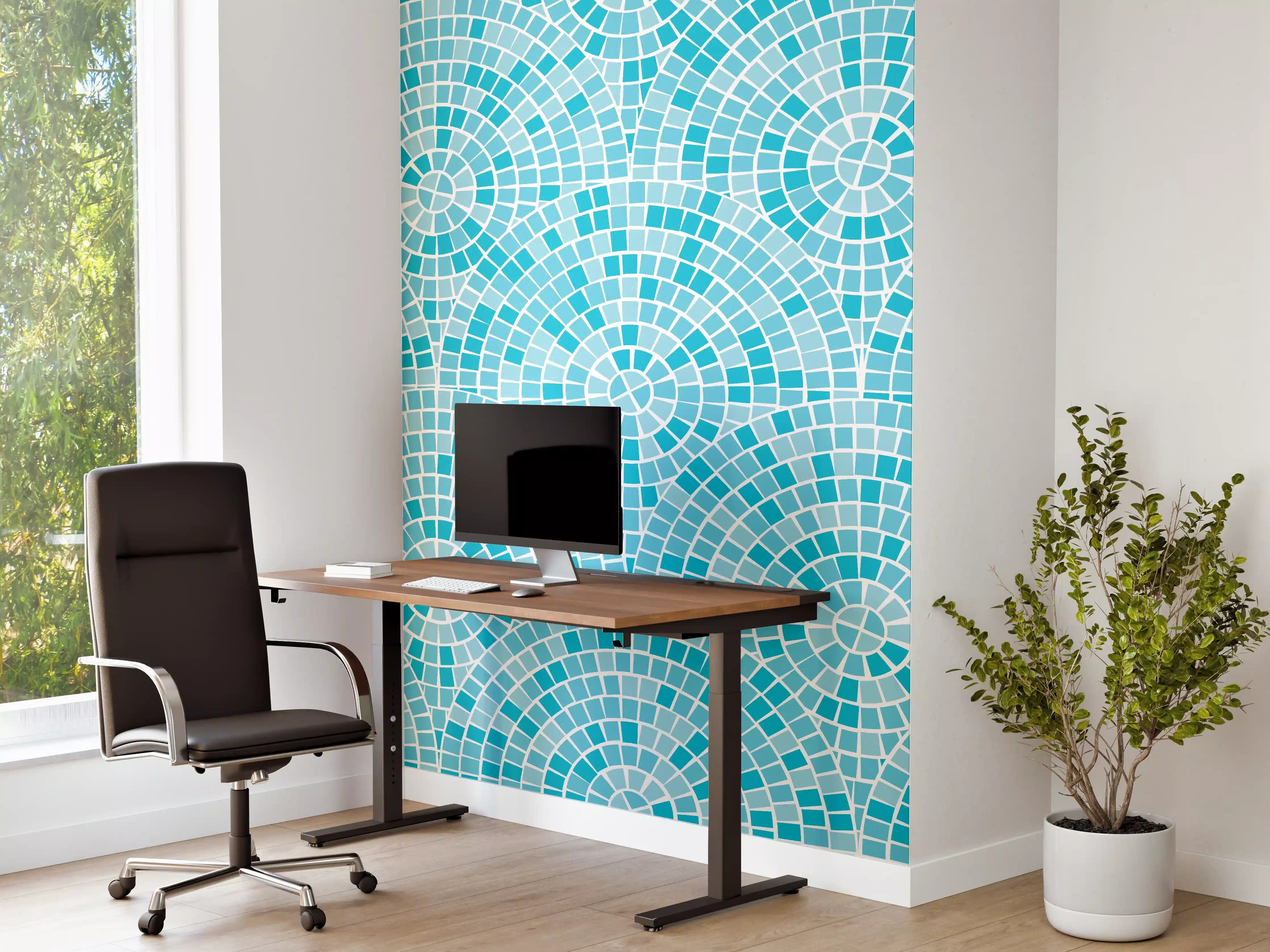 Büro Wandgestaltung - Türkisblaue Mosaikfliesen-Struktur