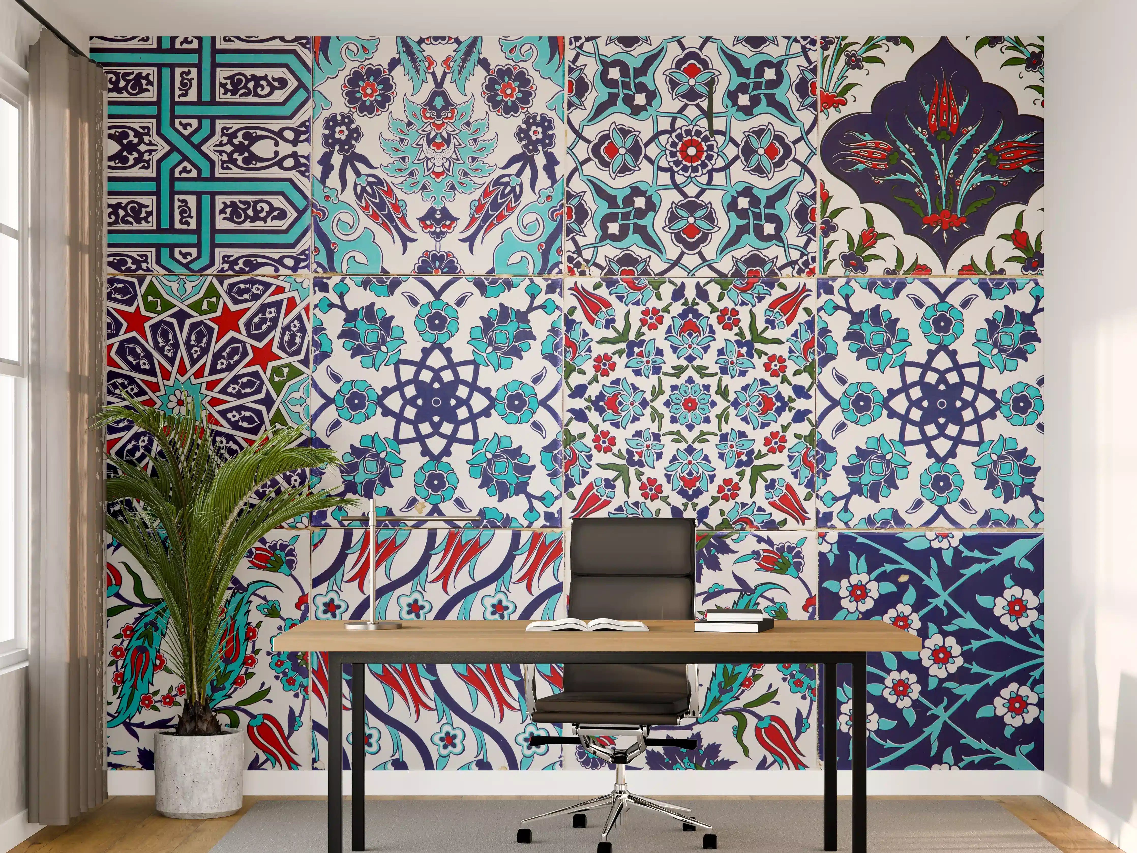 Büro Wandgestaltung - Türkisblaue osmanische Fliesen