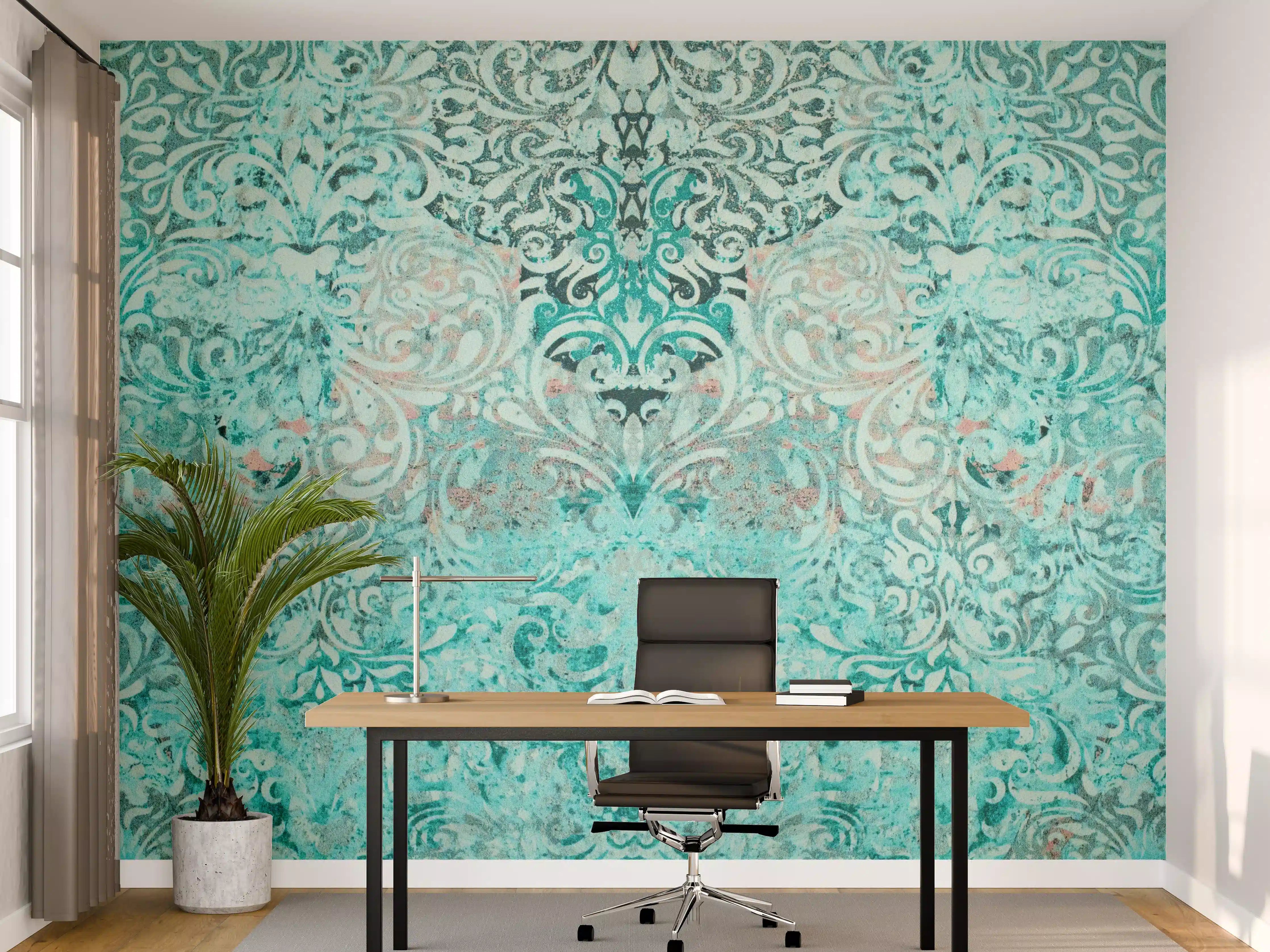Büro Wandgestaltung - Türkise Vintage Tapete