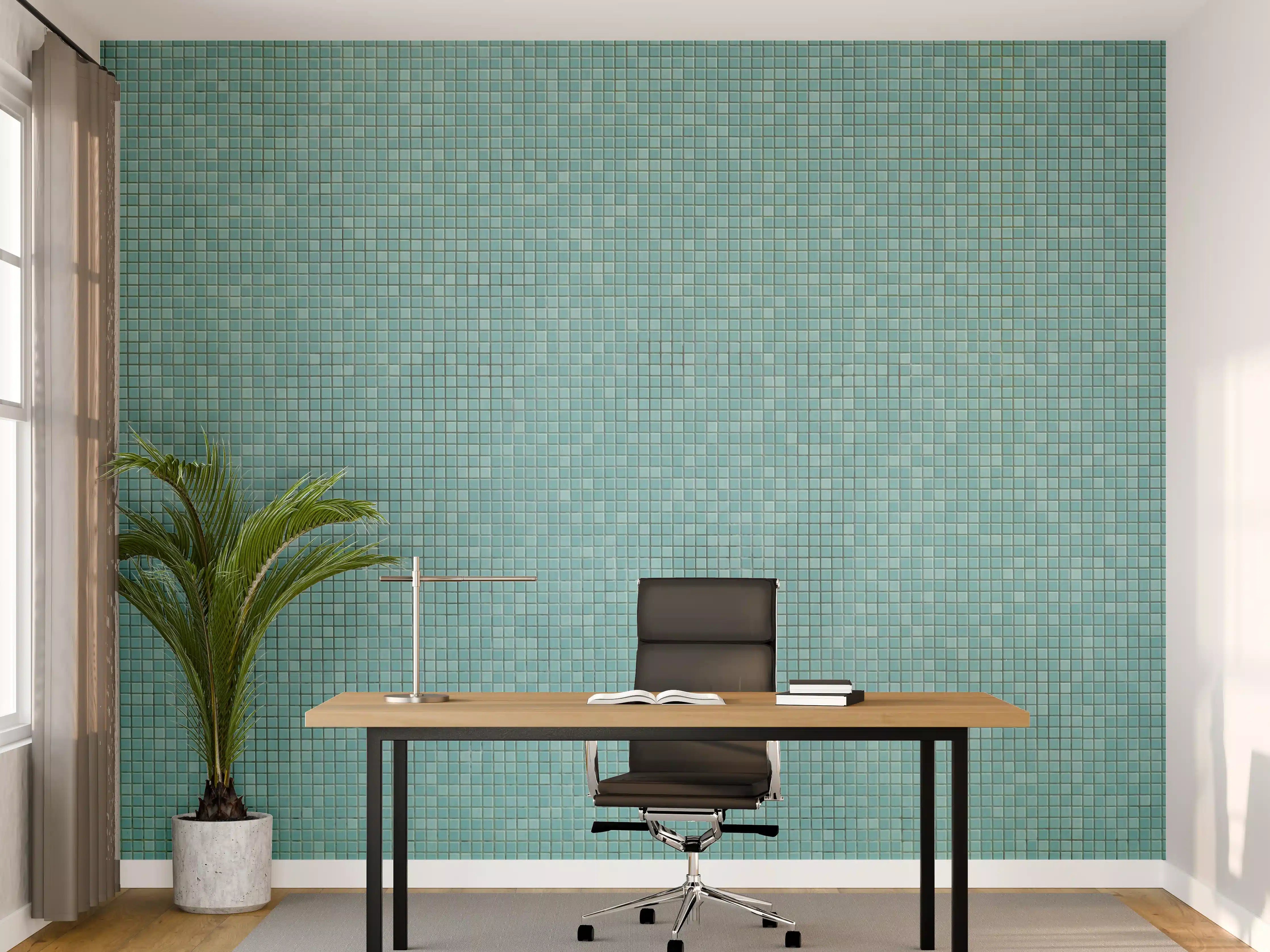 Büro Wandgestaltung - Türkisfarbene Mosaikwand mit feiner Struktur