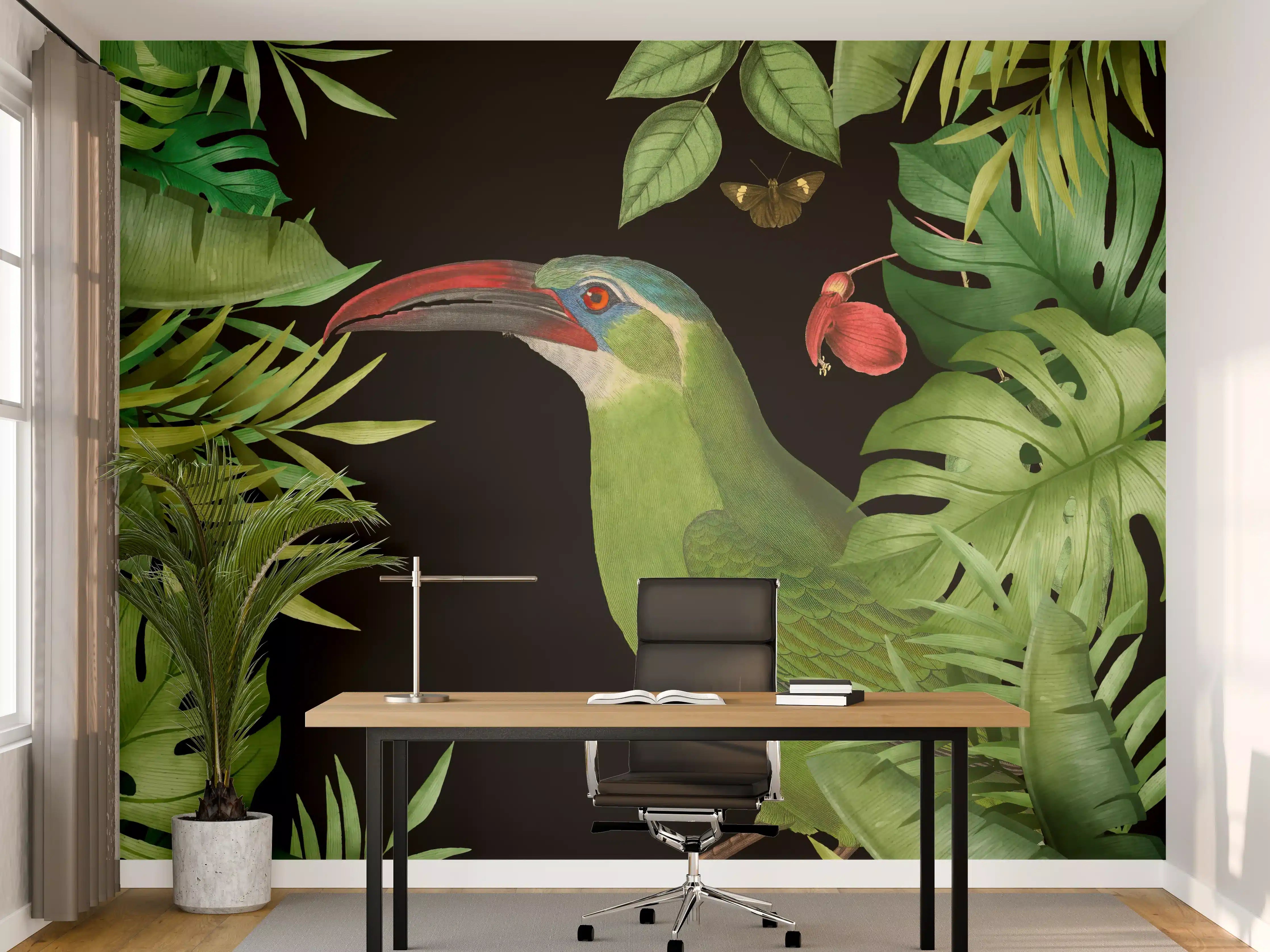 Büro Wandgestaltung - Tukan Malerei - Tropische Blätter