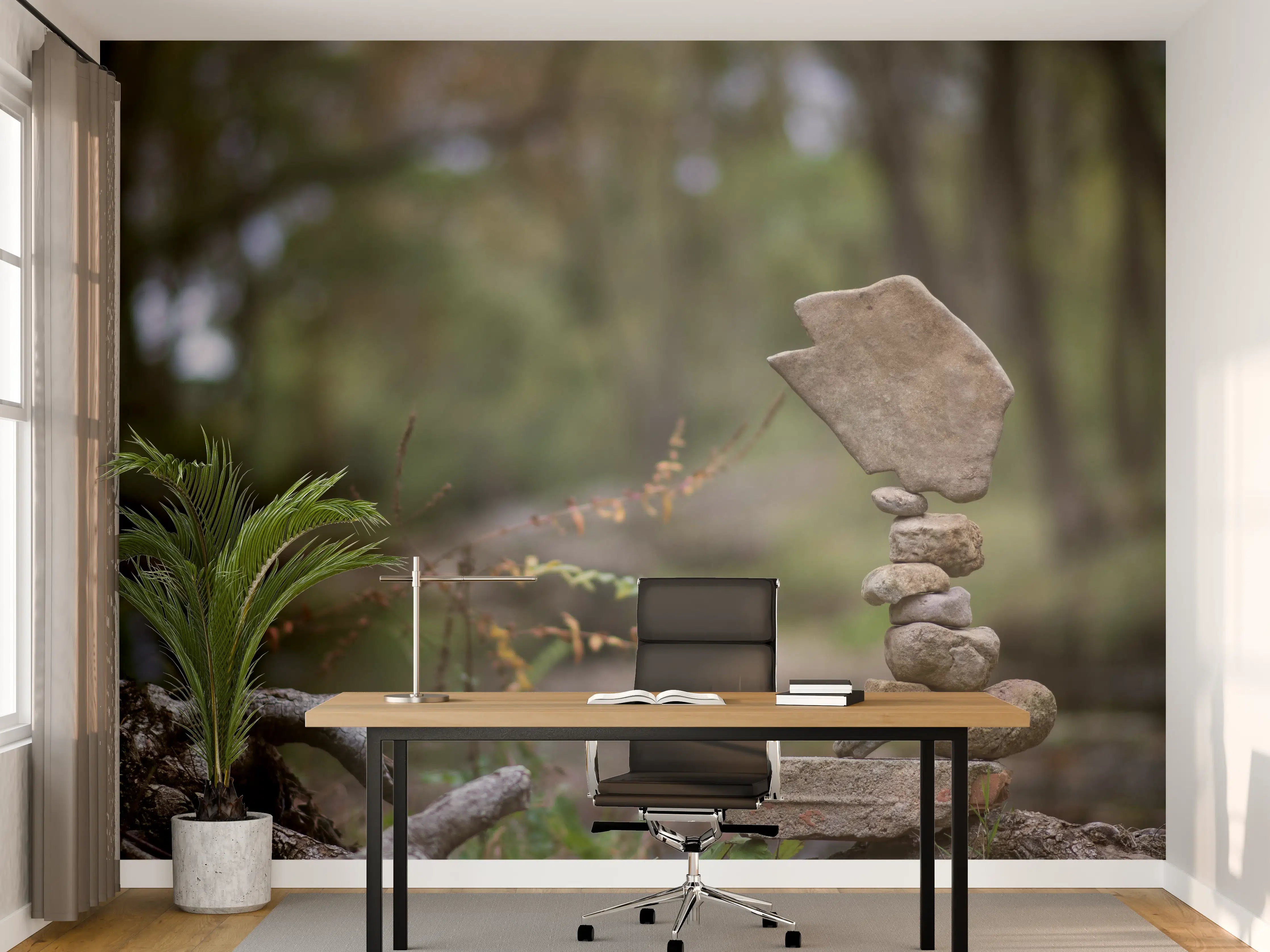 Büro Wandgestaltung - Turm aus Steinen im Wald