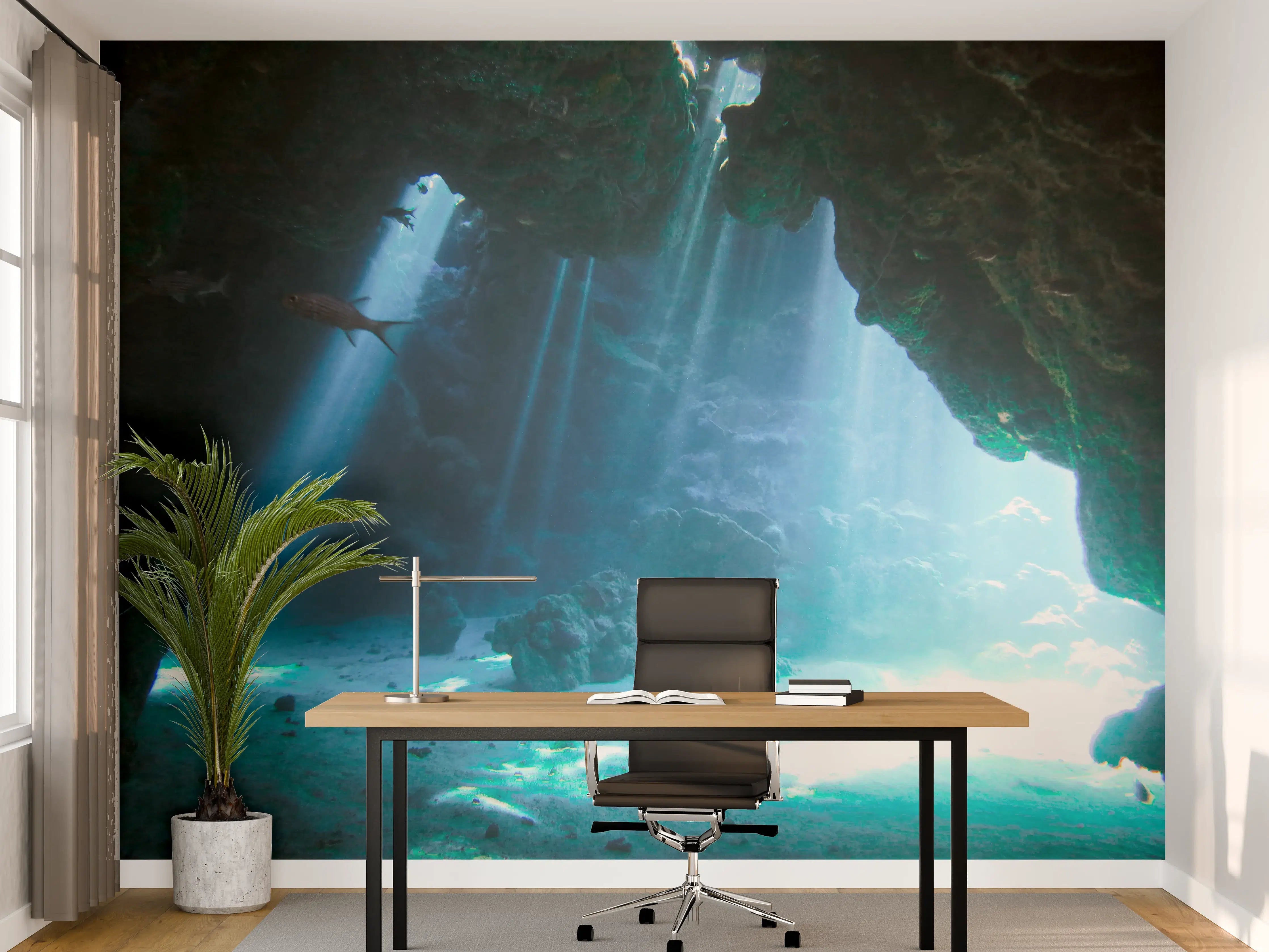 Büro Wandgestaltung - Unterwasserhöhle mit Sonnenstrahlen - Japan