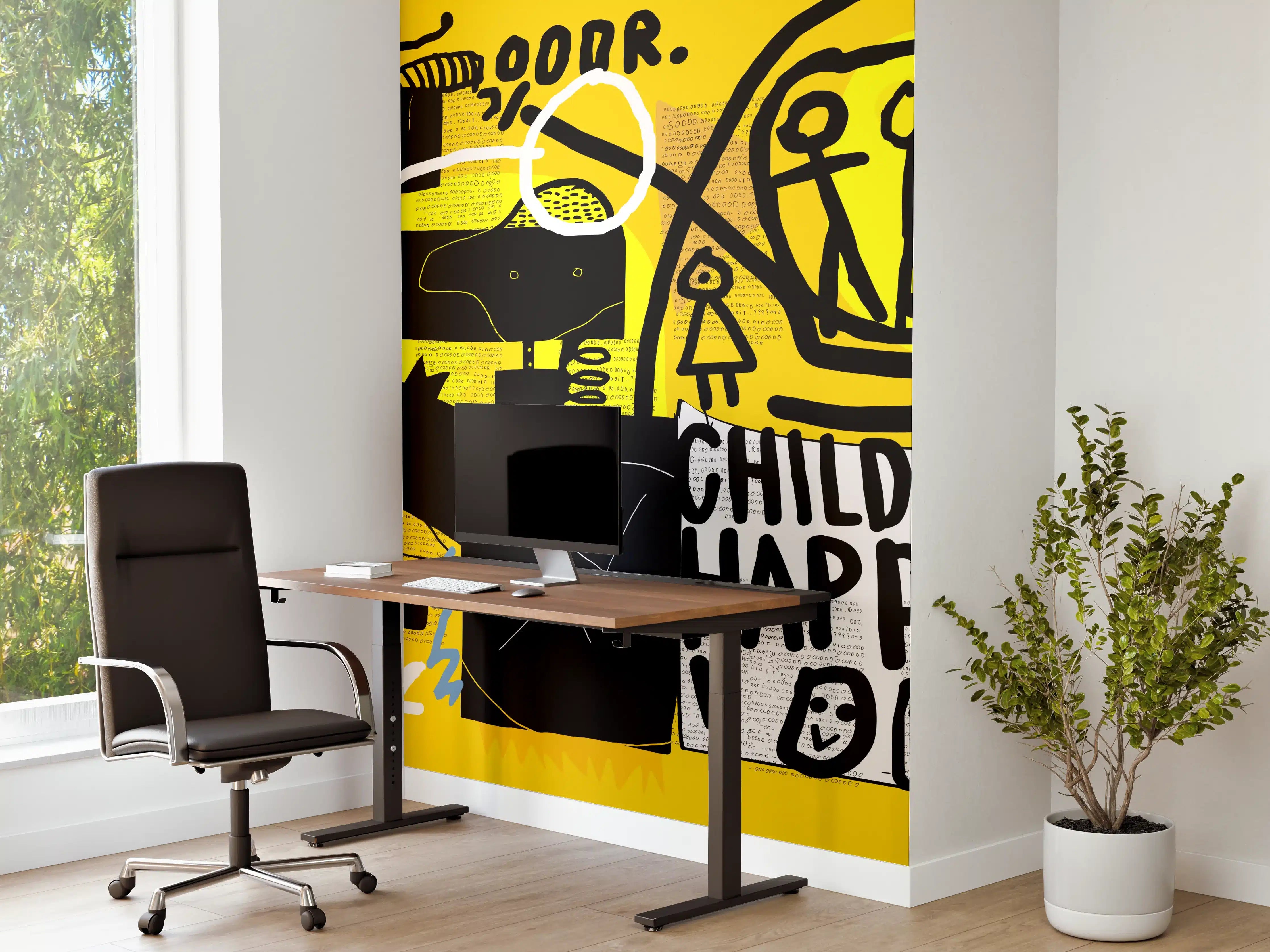 Büro Wandgestaltung - Urbanes Graffiti-Kunstwerk Gelb Schwarz