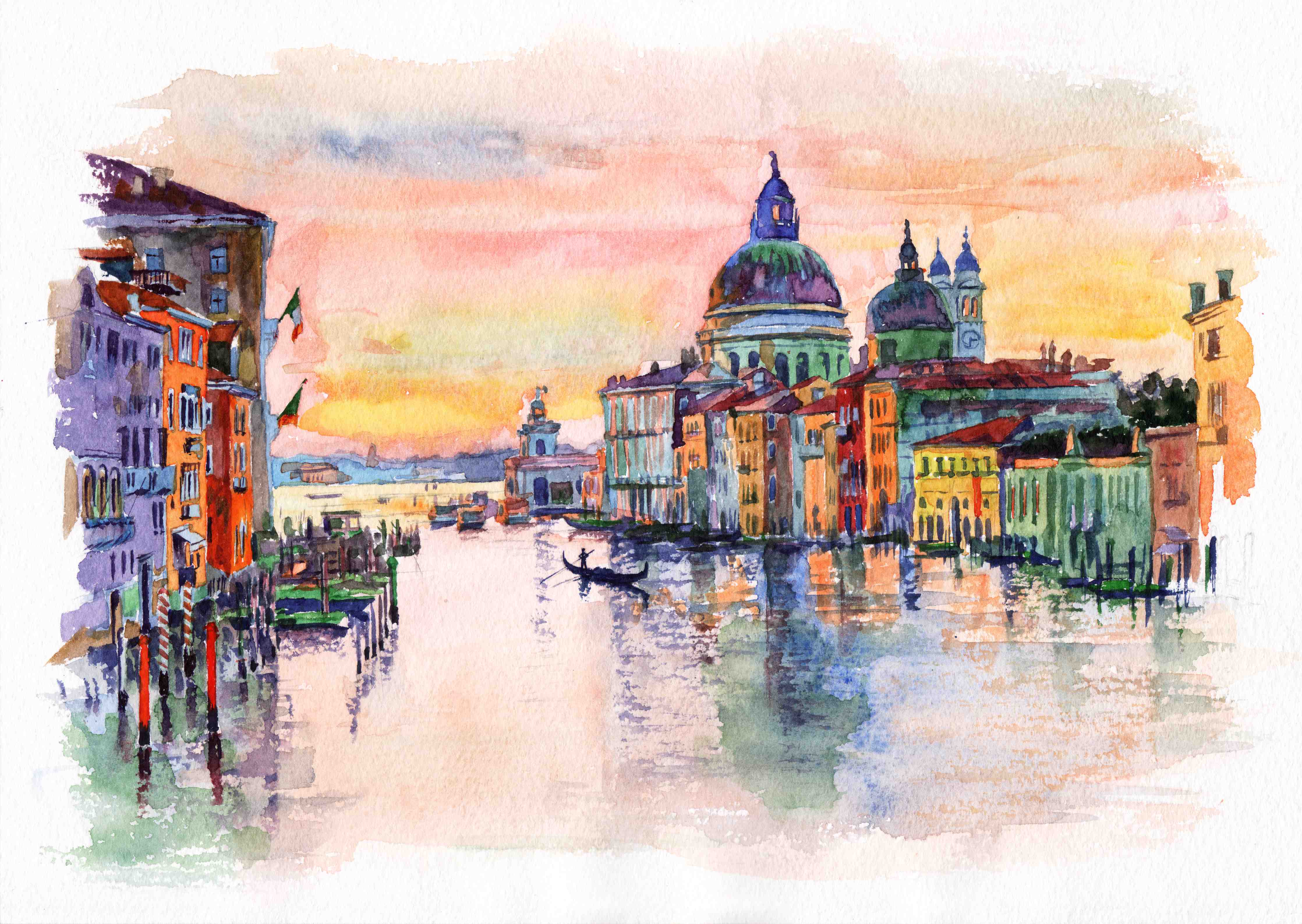 Büro Wandgestaltung-Venedig Aquarell