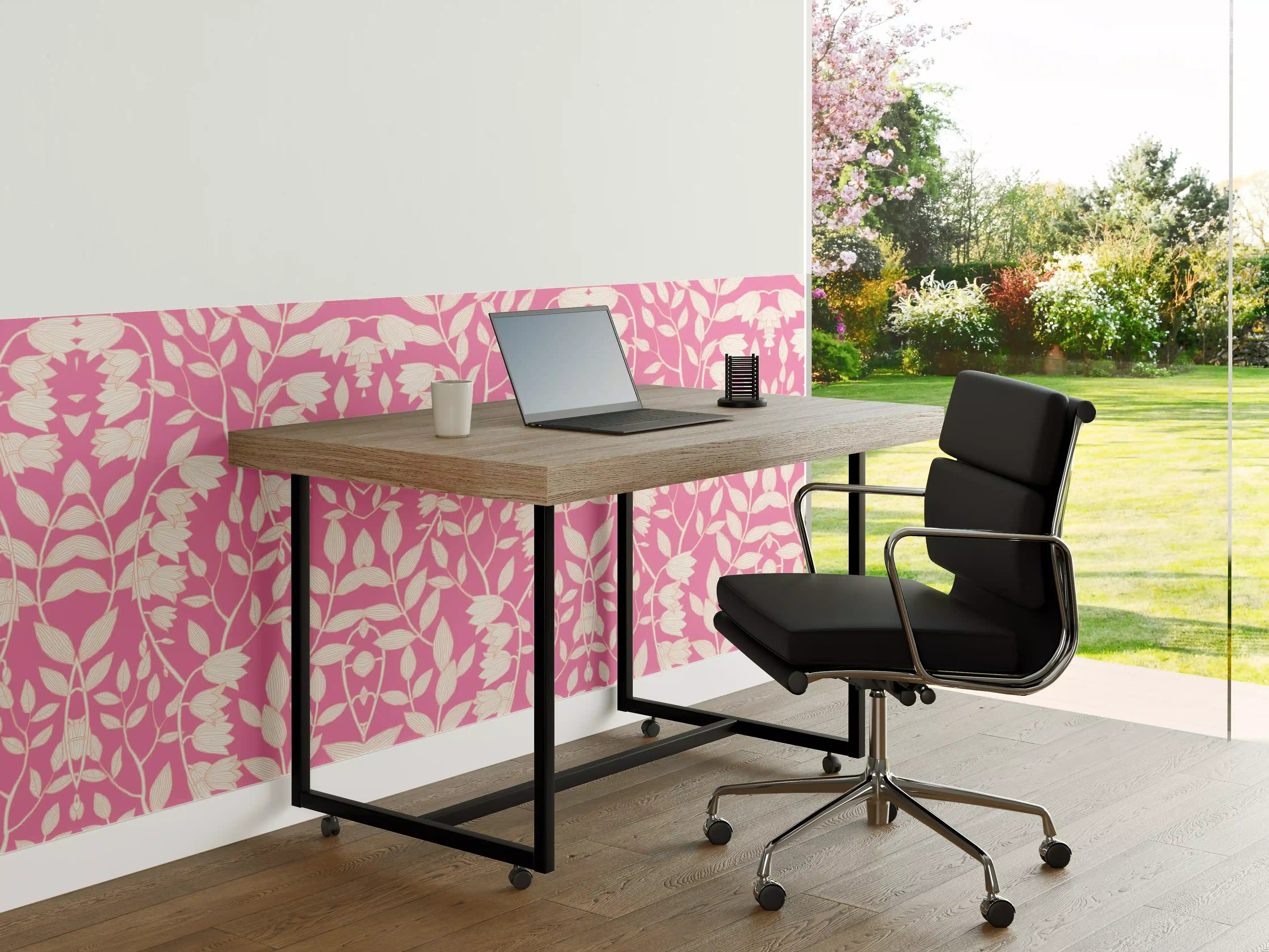 Büro Wandgestaltung - Verspieltes Blumenmuster in Pink und Weiß