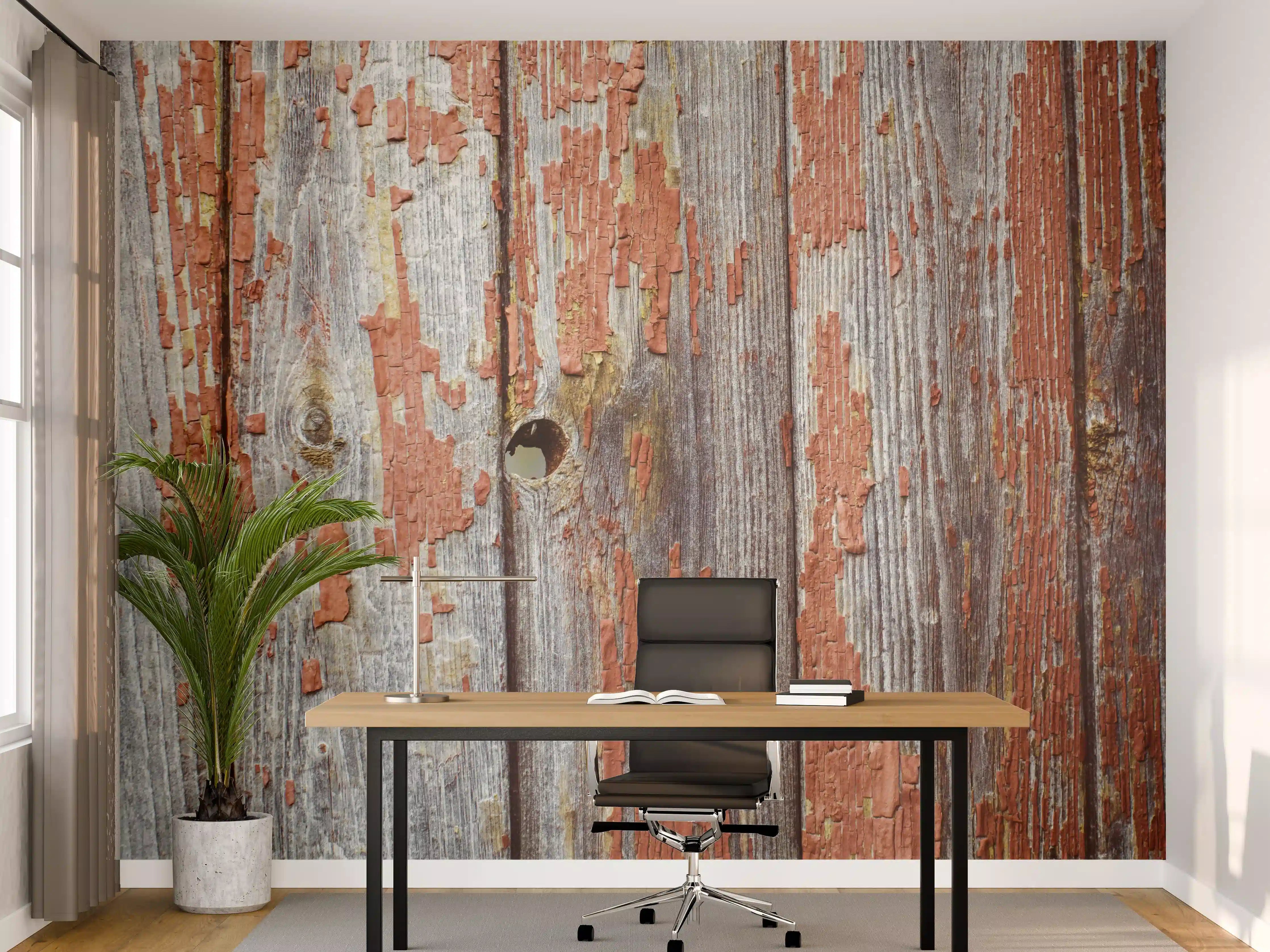 Büro Wandgestaltung - Verwitterte Holzoberfläche mit roter Patina