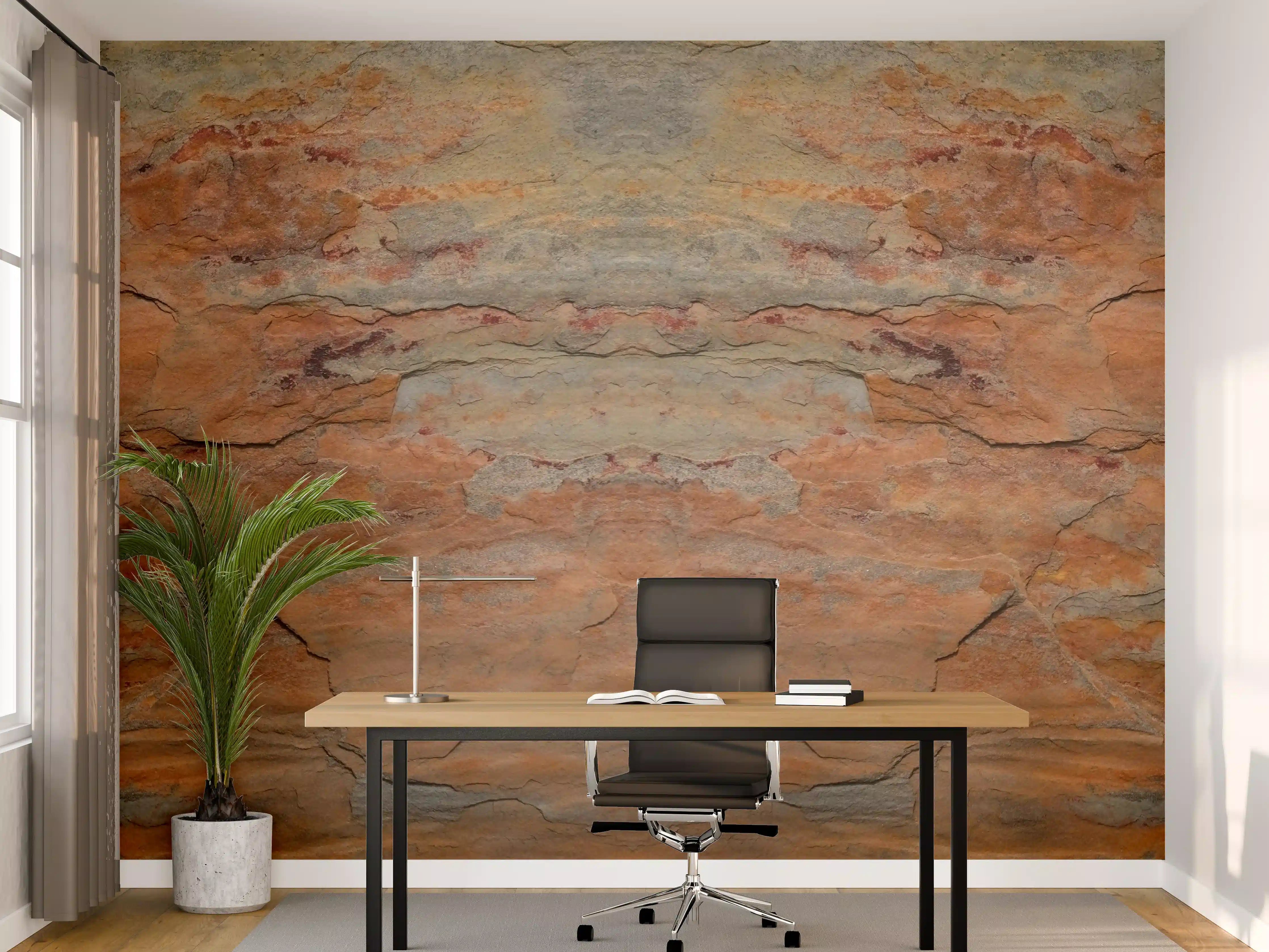 Büro Wandgestaltung - Verwitterte Steinwand in Panorama-Ansicht