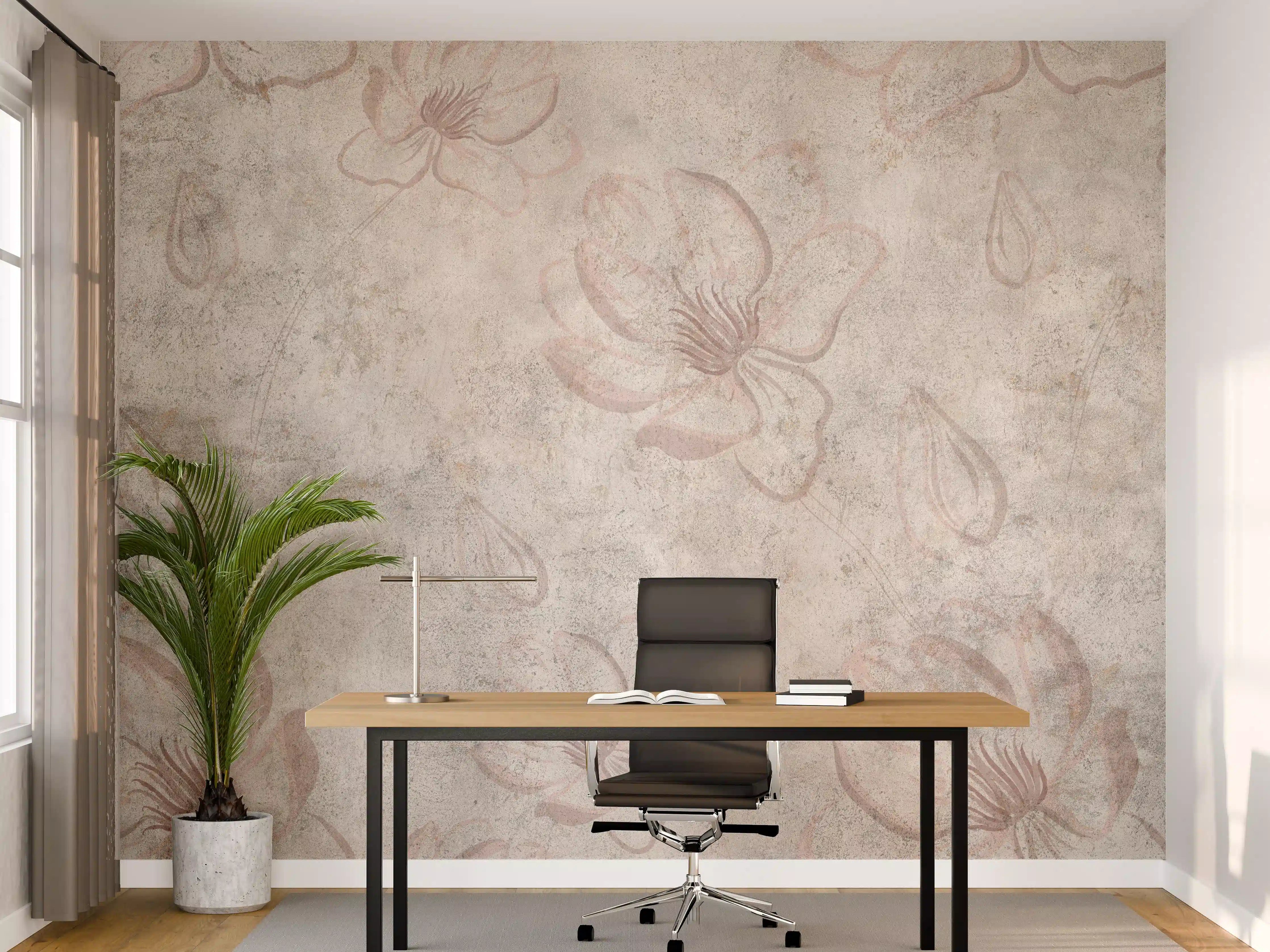 Büro Wandgestaltung - Verwitterte blumenförmige Tapete