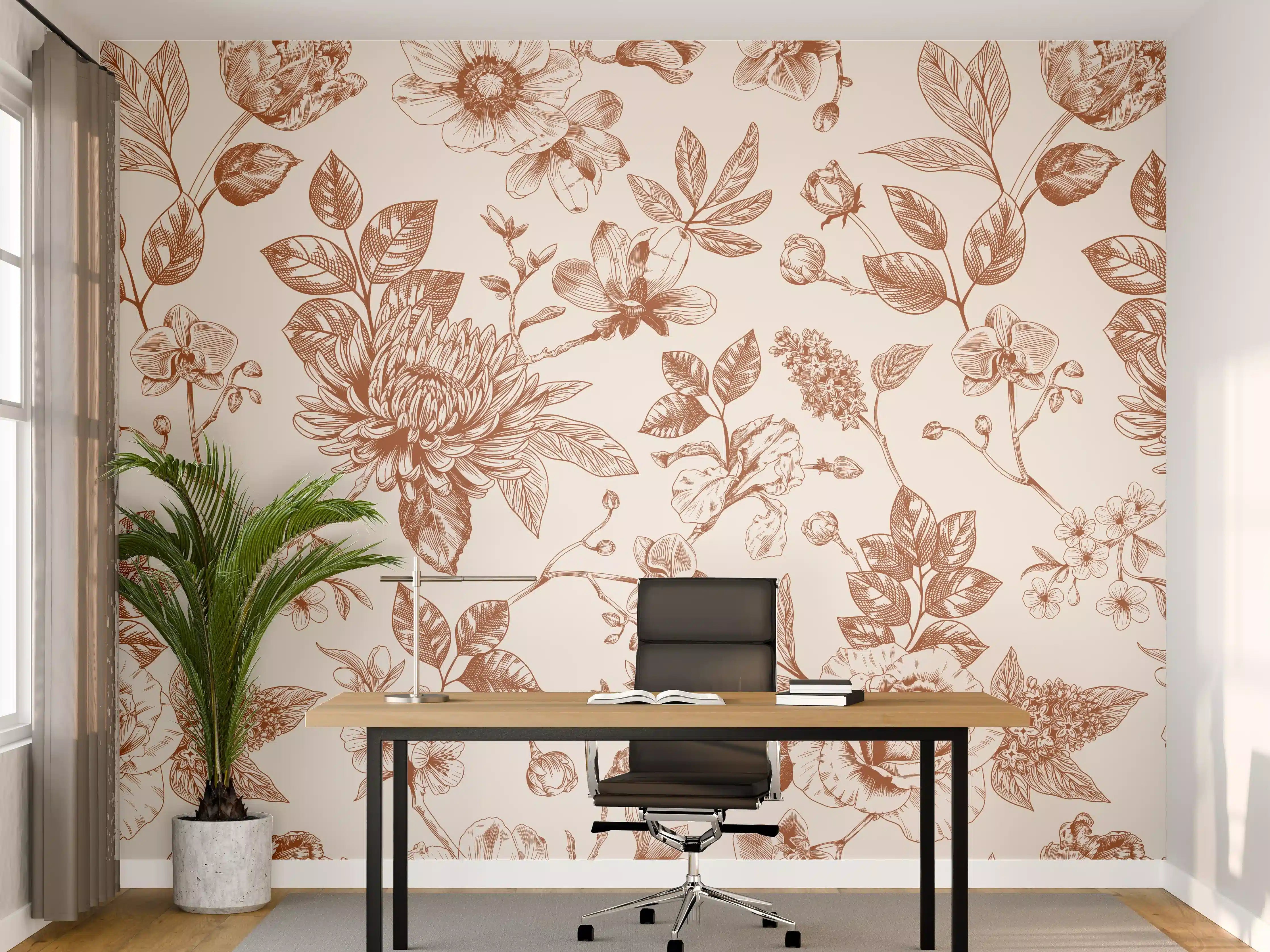 Büro Wandgestaltung - Vintage Bloom Amber Blumenmuster
