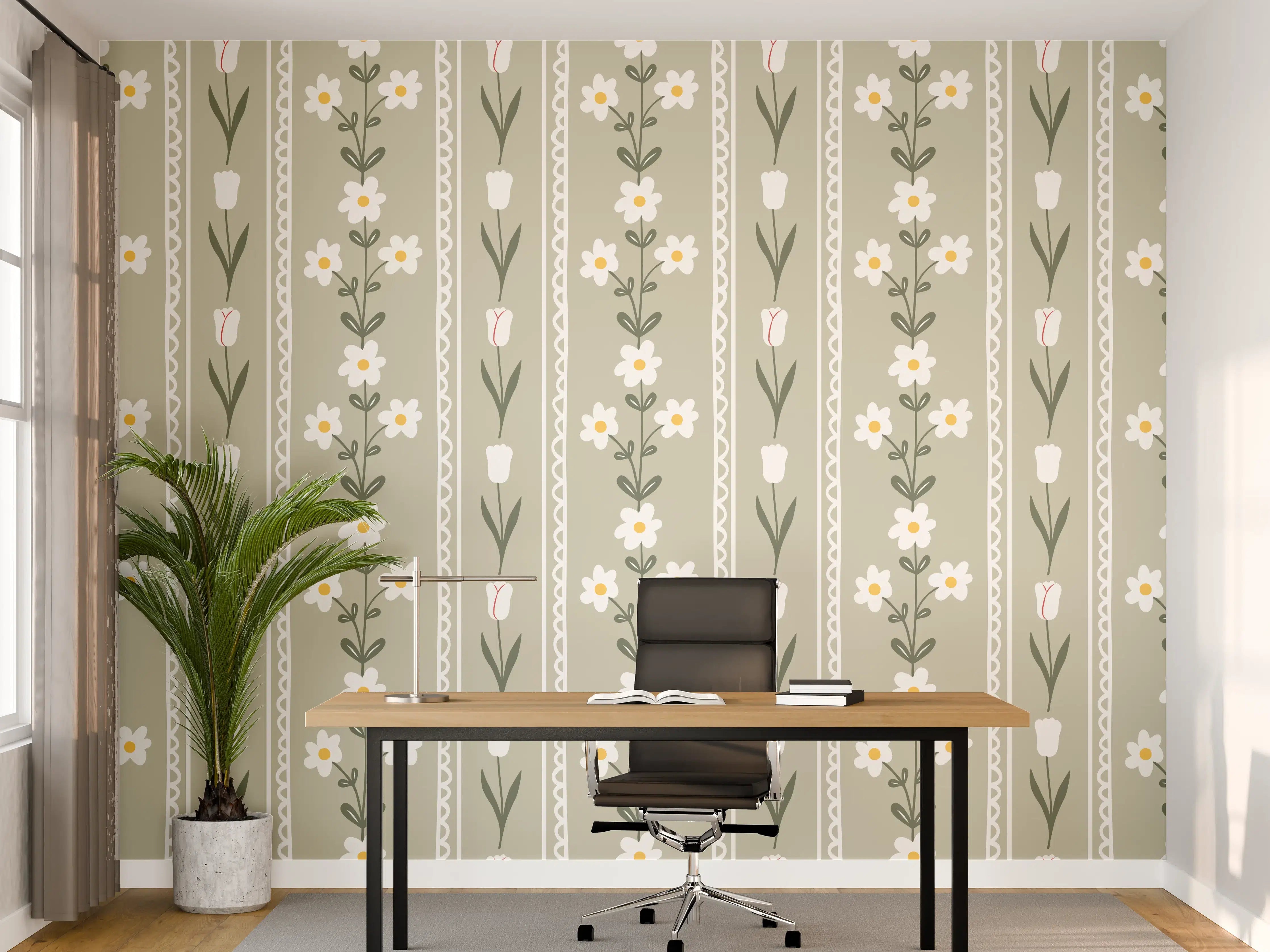 Büro Wandgestaltung - Vintage Bloom Beige Blumen Tapete