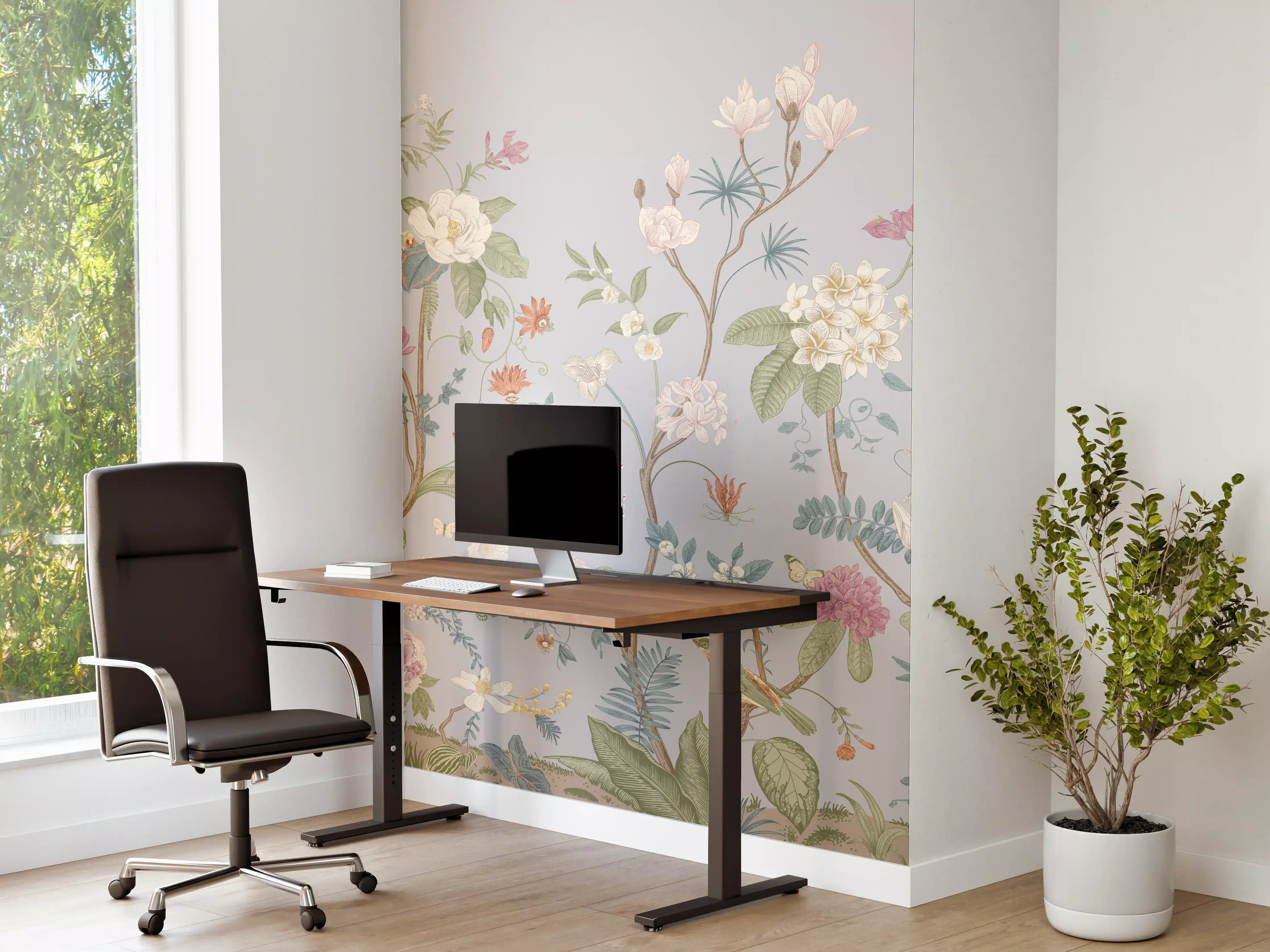 Büro Wandgestaltung - Vintage Bloom Blumenbordüre Grau-Rosa