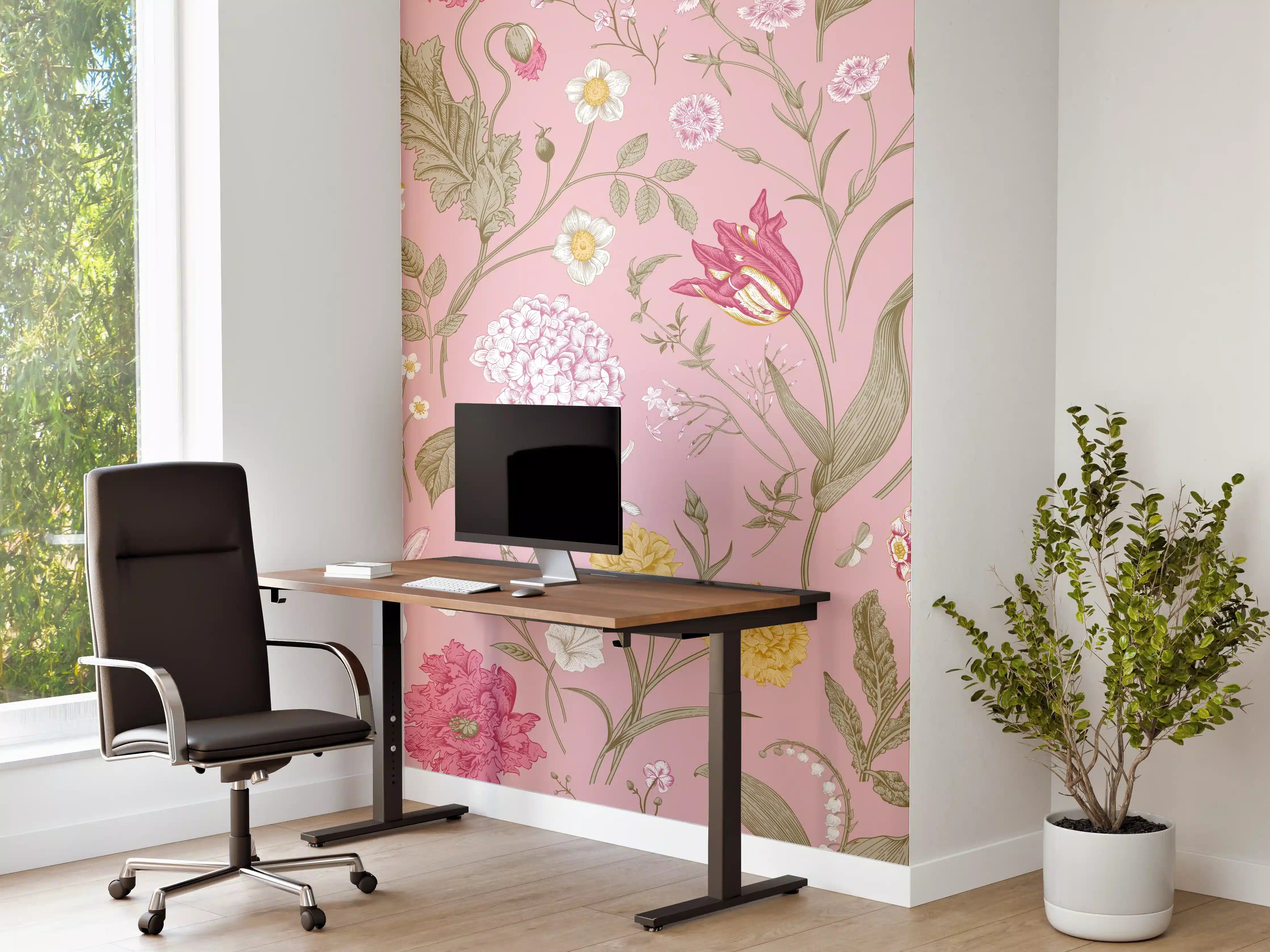 Büro Wandgestaltung - Vintage Bloom Rosa Blumenmuster