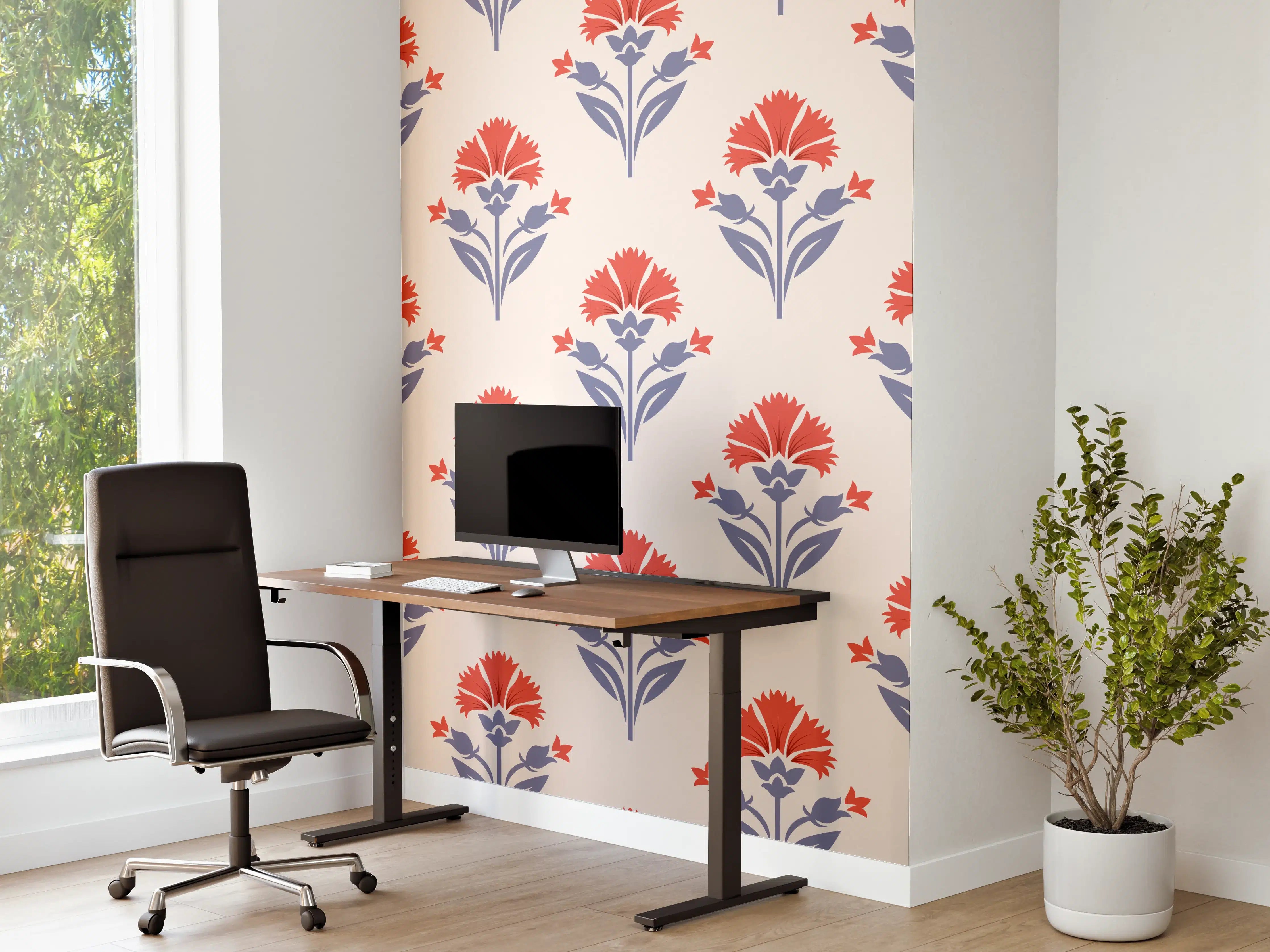 Büro Wandgestaltung - Vintage Blumen Tapete Beige-Rot