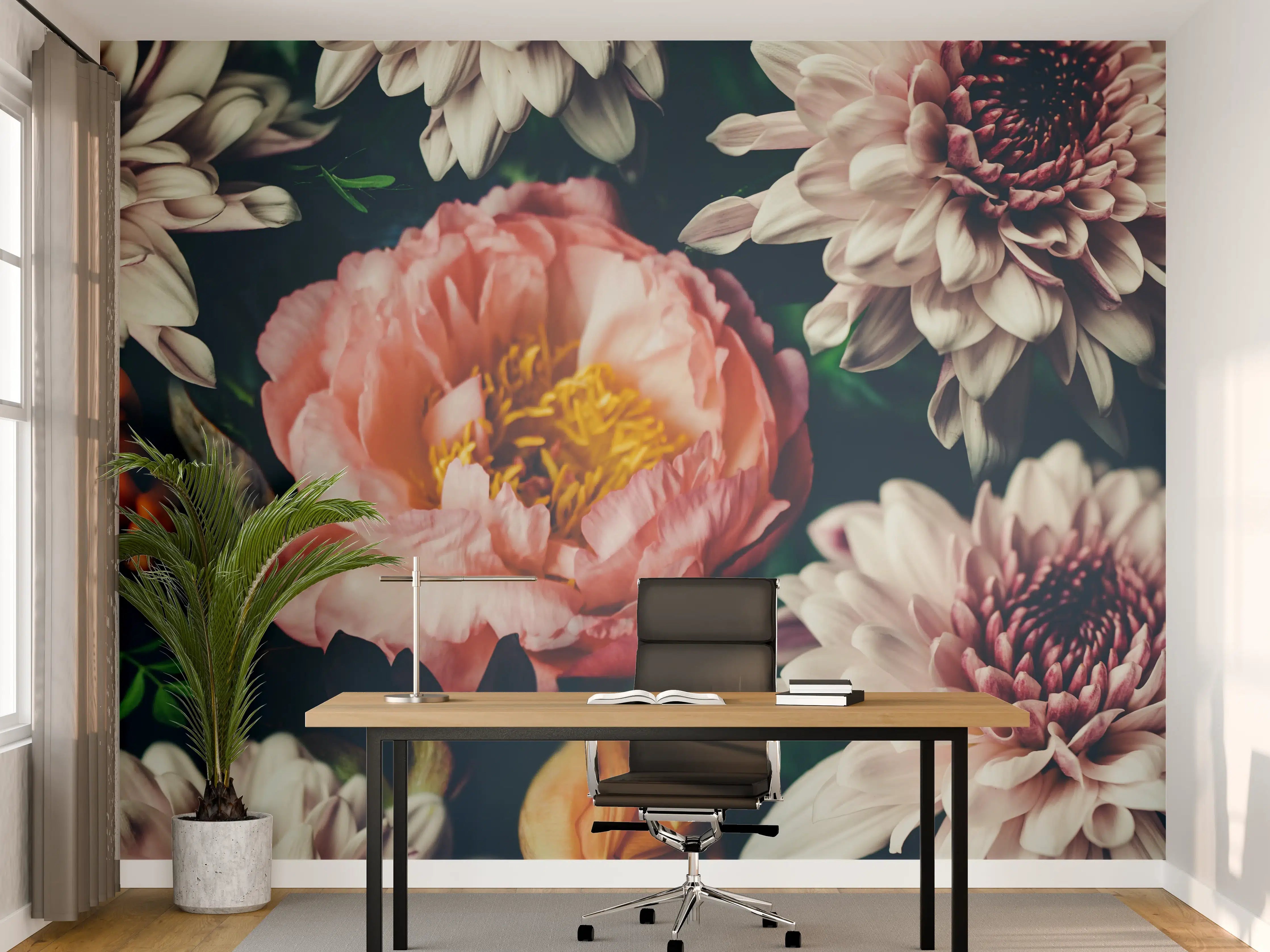 Büro Wandgestaltung - Vintage Blumenbouquet