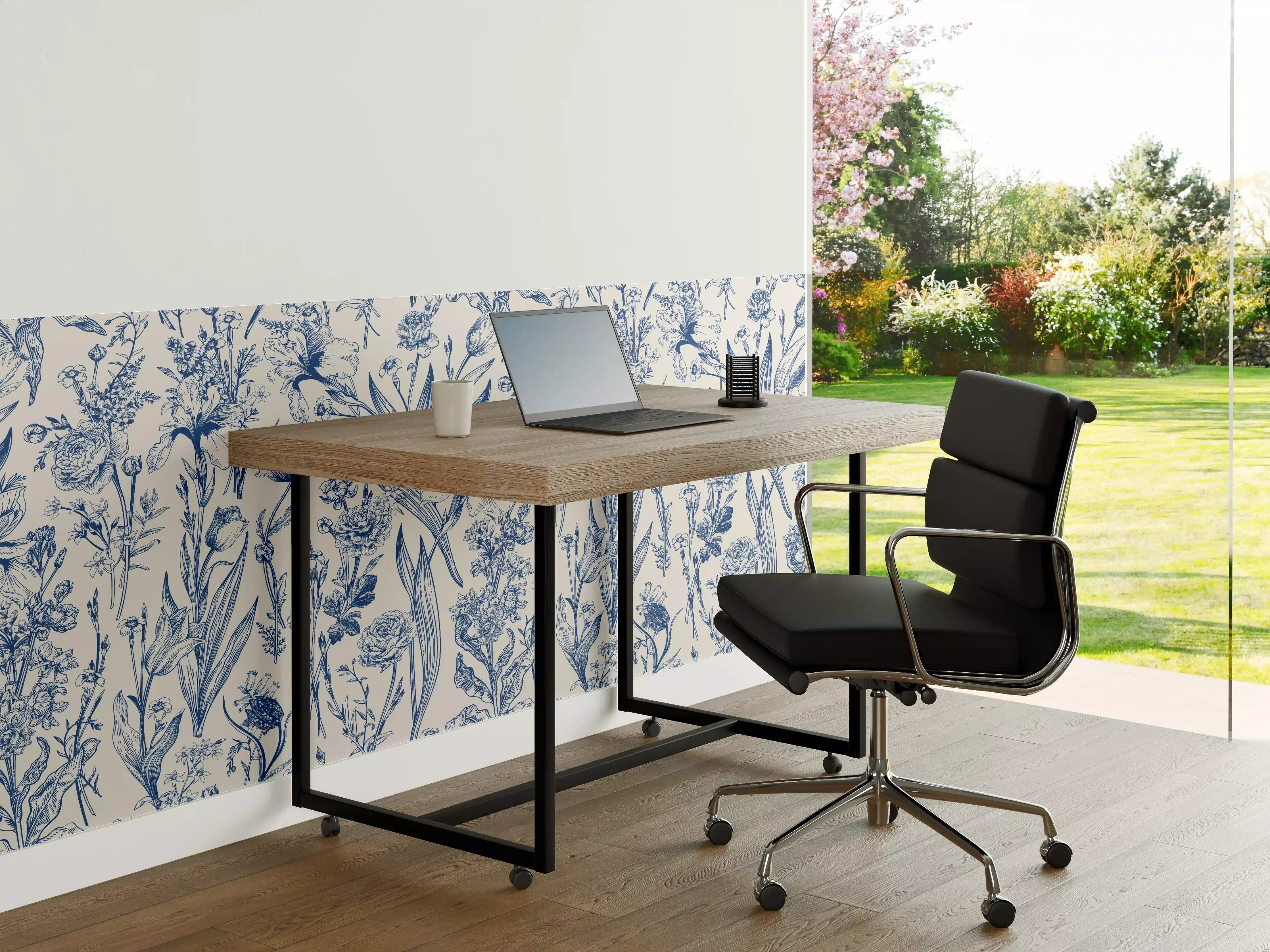 Büro Wandgestaltung - Vintage-Blumenmuster Azurblau